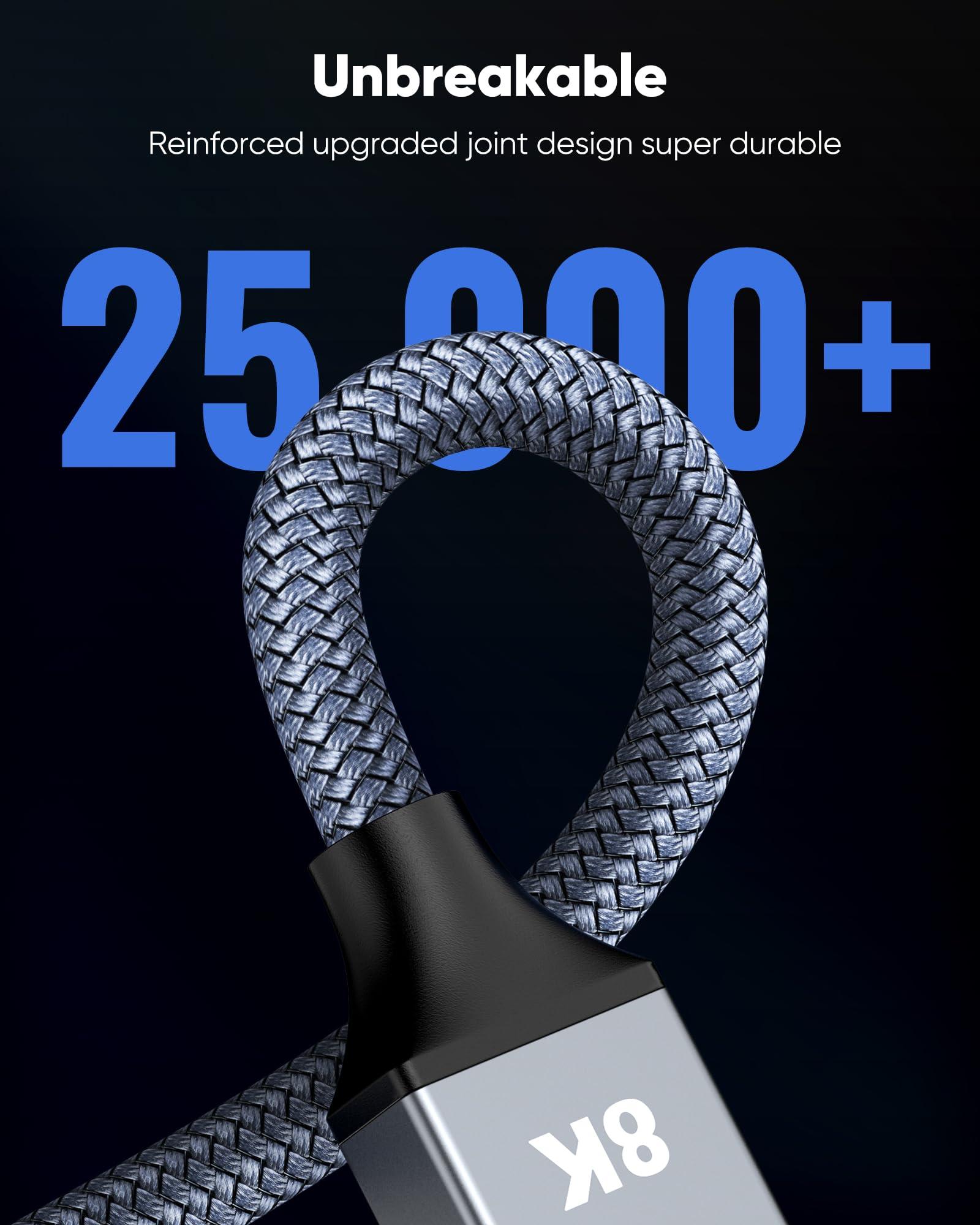 Capshi 6.6ft 8K 4K@120Hz HDMI Cable 2.1, 48Gbps High Speed Cord for PS5/4, TV, Gaming Console, Monitor, 8K@60Hz, 2K@240Hz, 144Hz, Support HDR, eARC, DTS:X, HDCP 2.2 & 2.3, Braided, Grey - Image 8