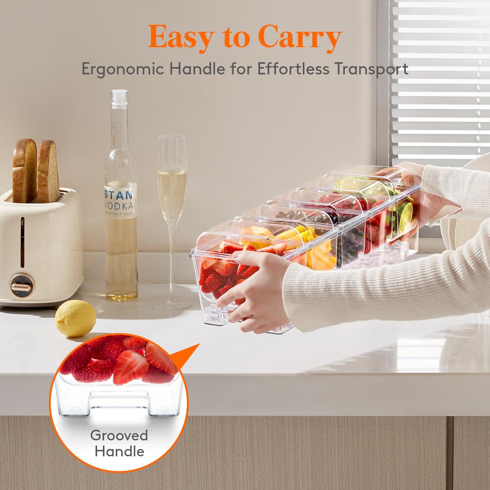 Lifewit Ice Chilled Condiment Caddy with 5 Containers(2.5 cup), Condiment Server with Separate Lids, Serving Tray Platter with Removable Dishes for Bar Accessories, Fruit, Salad, Taco, Party Garnish - Image 9