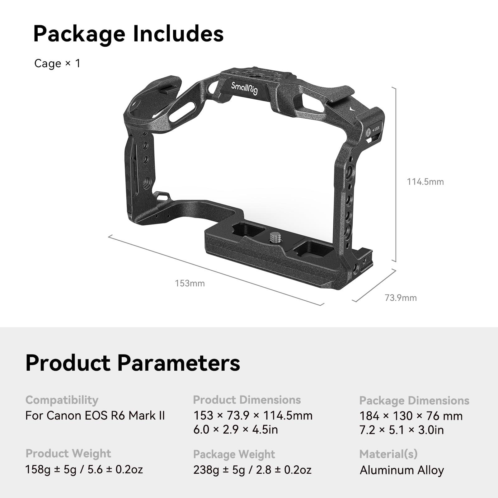 SmallRig“Black Mamba”Camera Cage for Canon EOS R6 Mark II, Built-in Quick Release Plate for Arca-Type, Film Movie Making Camera Video Cage with Shoe Mount, 1/4''-20 & 3/8''-16 Threaded Holes - Image 7