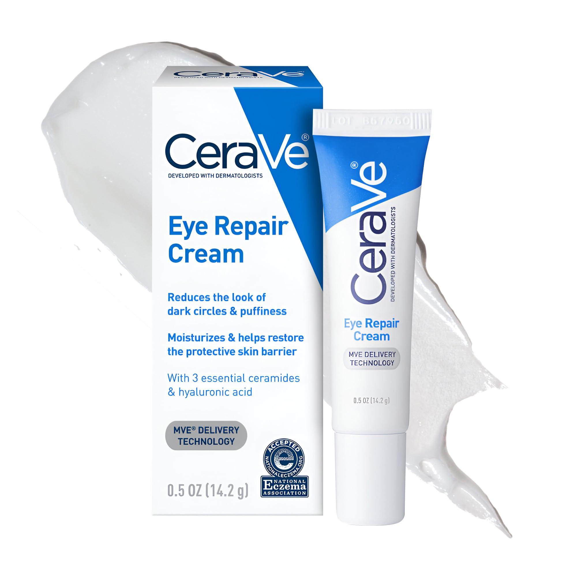 CeraVe Eye Repair Cream, Under Eye Cream For Puffiness And Bags Under Eyes, Hyaluronic Acid + Niacinamide + Marine Botanical Complex, Oil Free & Opthalmologist Tested