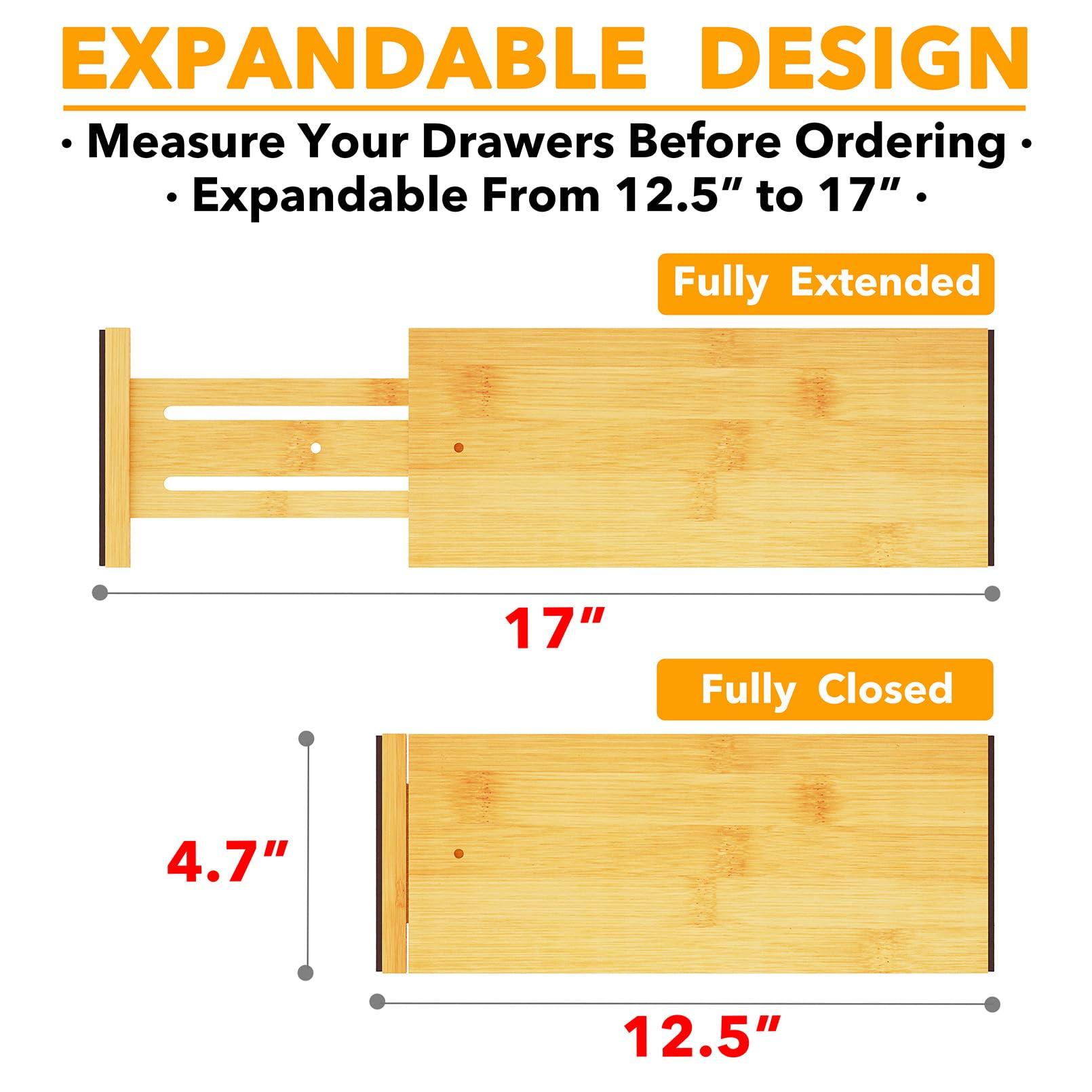 SpaceAid Bamboo Dresser Drawer Dividers 6 Pack, 4.65“ High Adjustable 12.5“-17” Drawer Organizers, Expandable Organization for Clothing, Clothes, Dressers, Natural - Image 2
