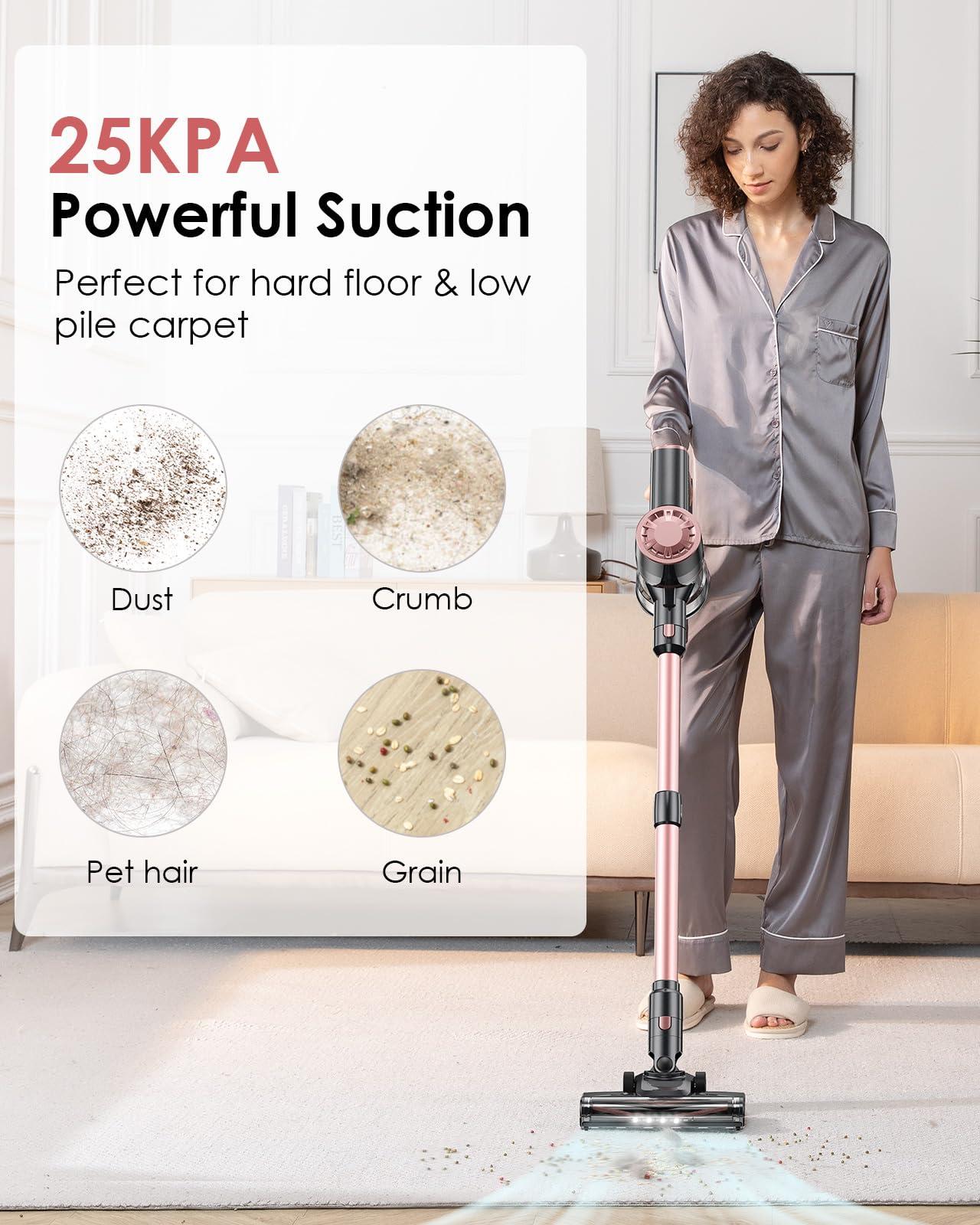 Vexilar V8PRO Cordless Vacuum Cleaner for Home - 25Kpa Stick Vacuum with Self Standing Design, Max 35Min Runtime, 6 in 1 Lightweight Vacuum for Hardwood Floors and Carpet Pet Hair (Champagne) - Image 2