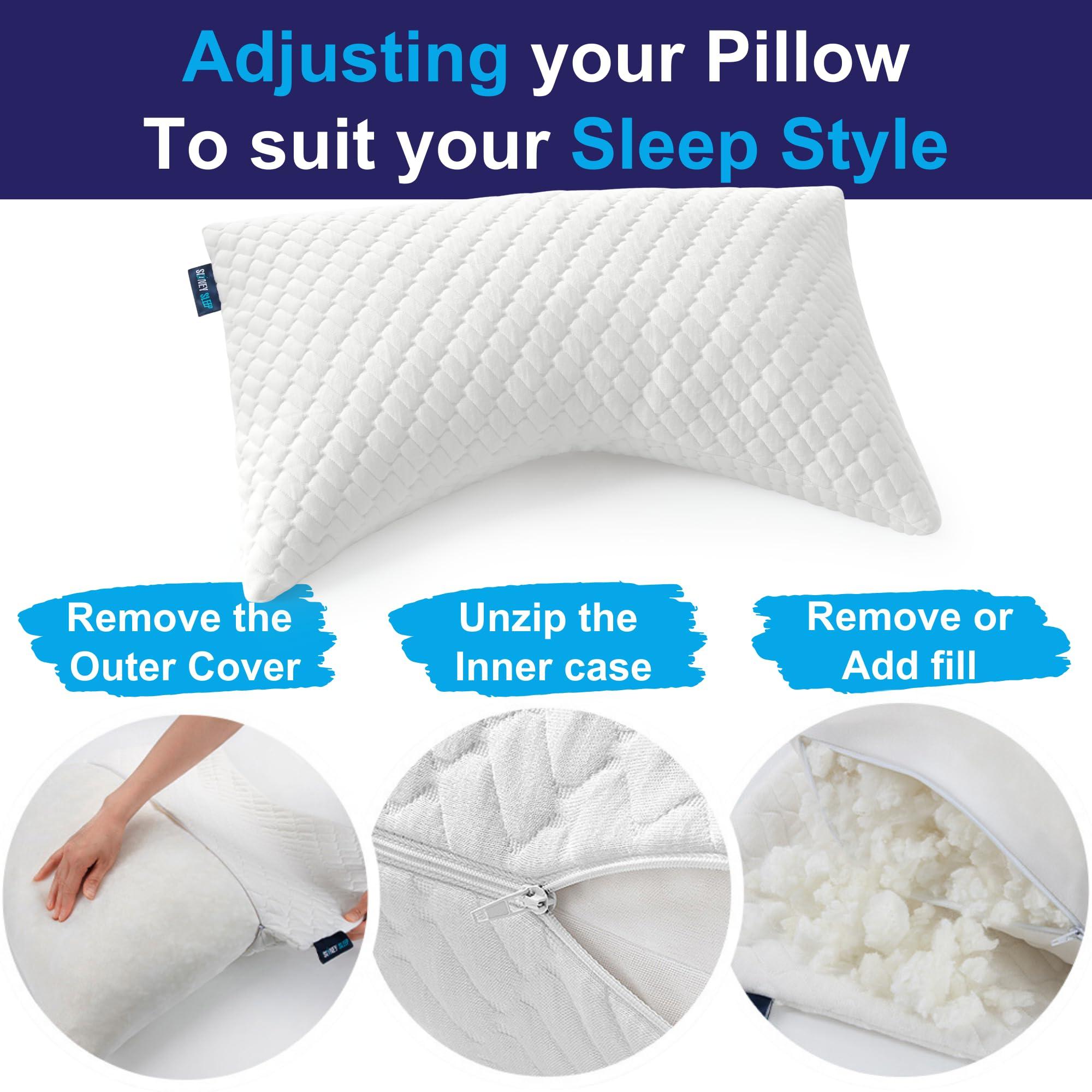 Sidney Sleep Pillow for Side and Back Sleepers - Comfort for Neck and Shoulder Pain - Adjustable Contour Fill - Queen Size - Extra Fill Included (White) - Image 3