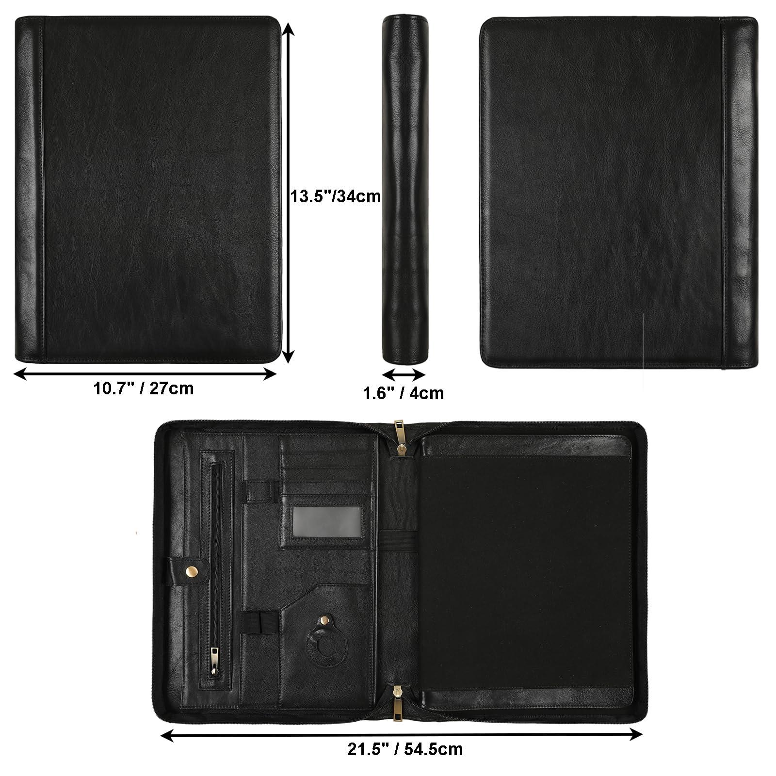 Leather Portfolio for 13 inch iPad Pro M4 (2024), Business Tablet Portfolio for Men, Personalized Padfolio, Engraved Portfolio Folder for A4 Notepad (Oil Black, Custom) - Image 2