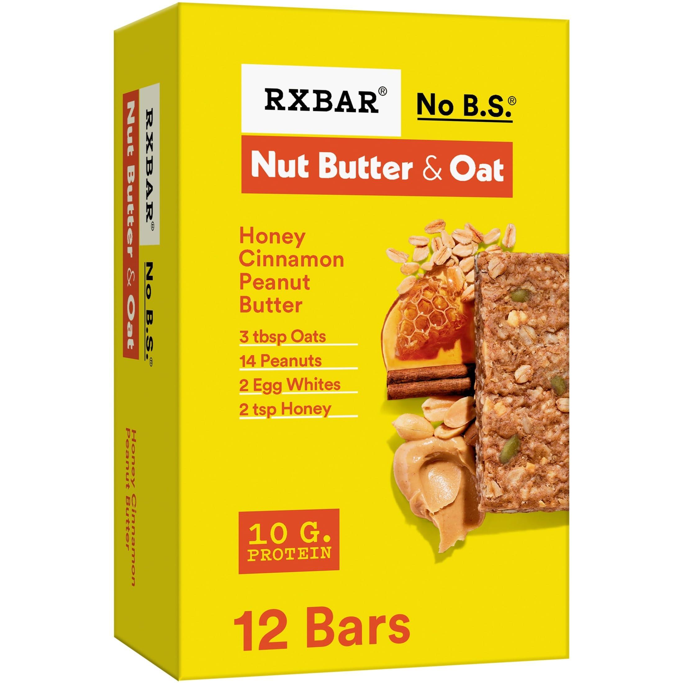 RXBAR Nut Butter and Oat Protein Bars, Protein Snacks, Snack Bars, Honey Cinnamon Peanut Butter, 23.2oz Box (12 Bars)