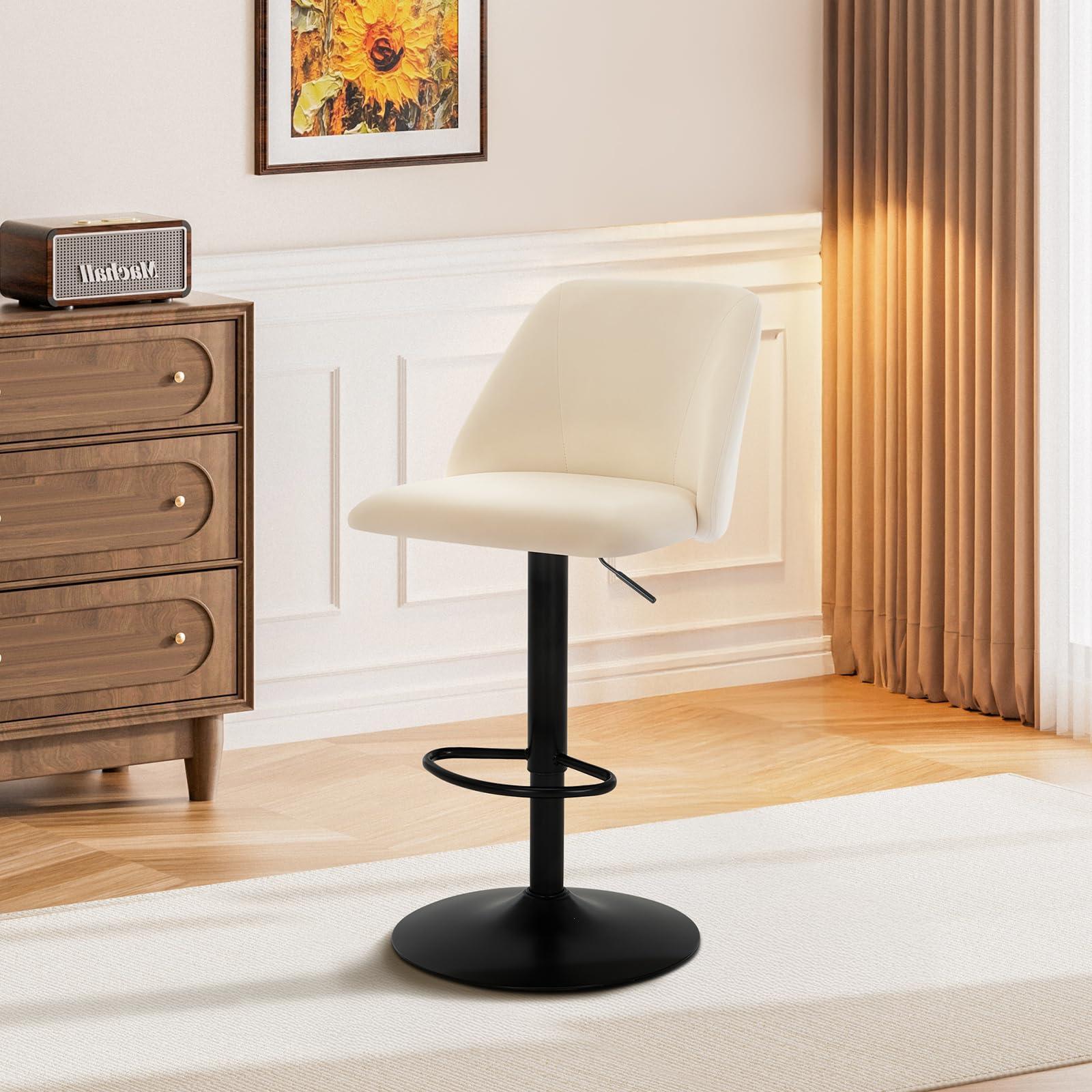 COLAMY Bar Stools Set of 4, Modern Swivel Bar Chairs, Adjustable Upholstered Barstools Counter Height with Full Backrest for Bar, Dining Room, Kitchen Island, Beige - Image 9