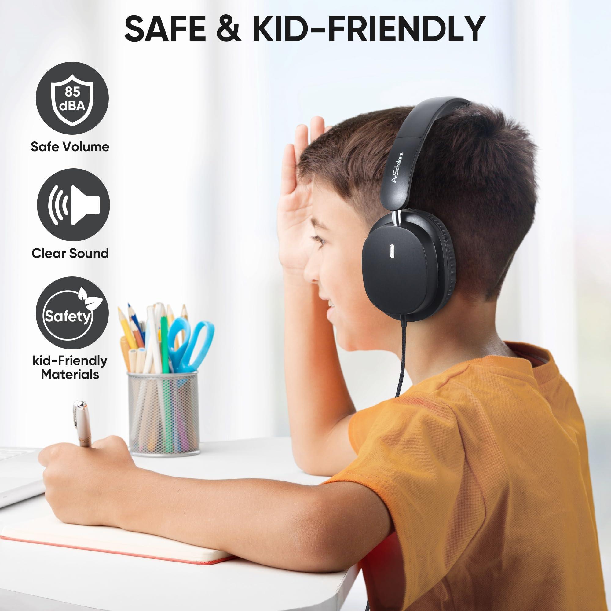 A+ Scholars Kids Headphones for School Bulk Set 5-Pack Over-Ear, Foldable, 3.5mm Jack, Wired Earphones for Classroom, Library, Airplane, for Online Learning and Travel (Black) - Image 4