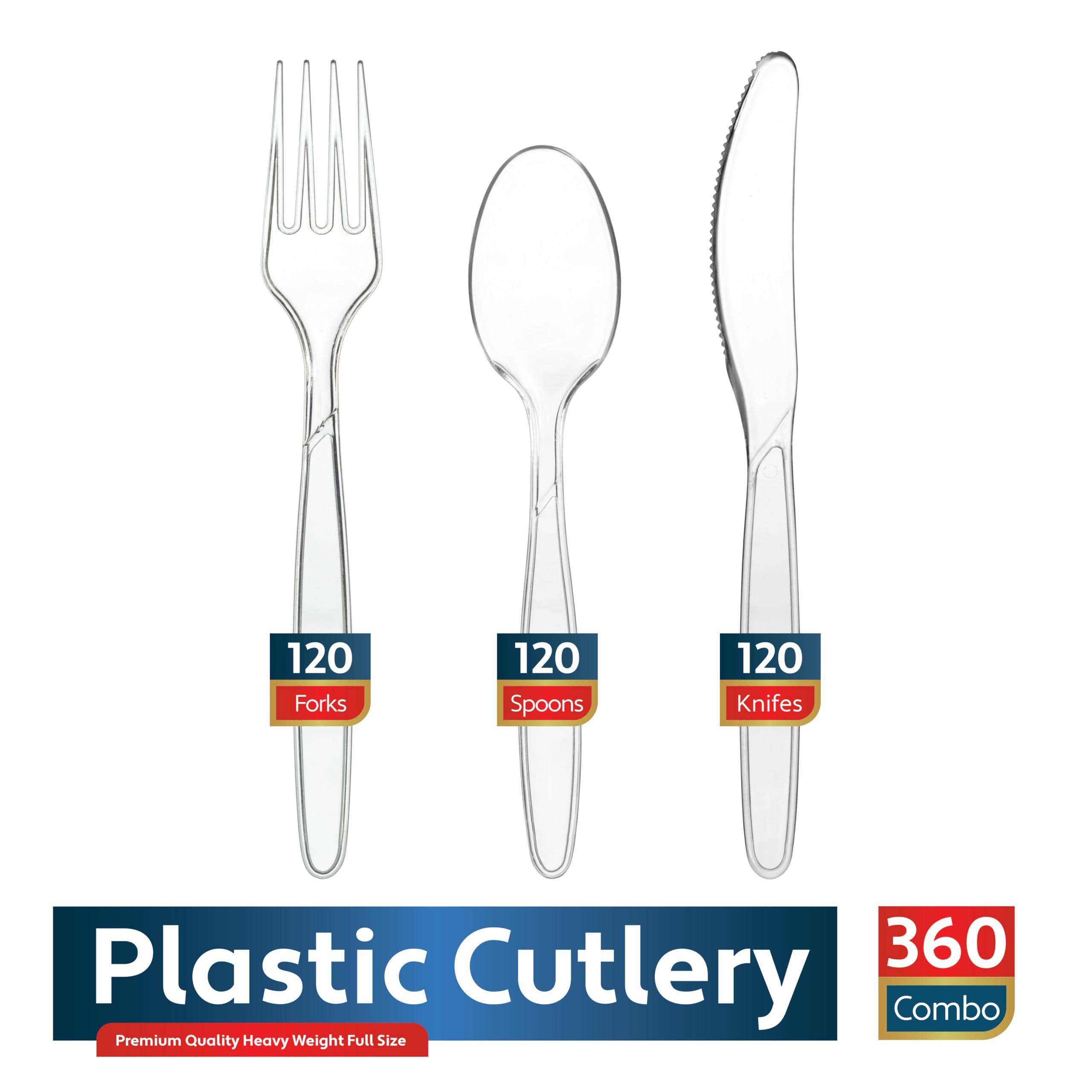 360 Count Plastic Silverware Set, 120 Clear Forks, 120 Spoons, 120 Knives, Heavy Duty BPA Free Disposable Plastic Cutlery Set, Premium Clear Plasticware for Party Supplies - Image 3