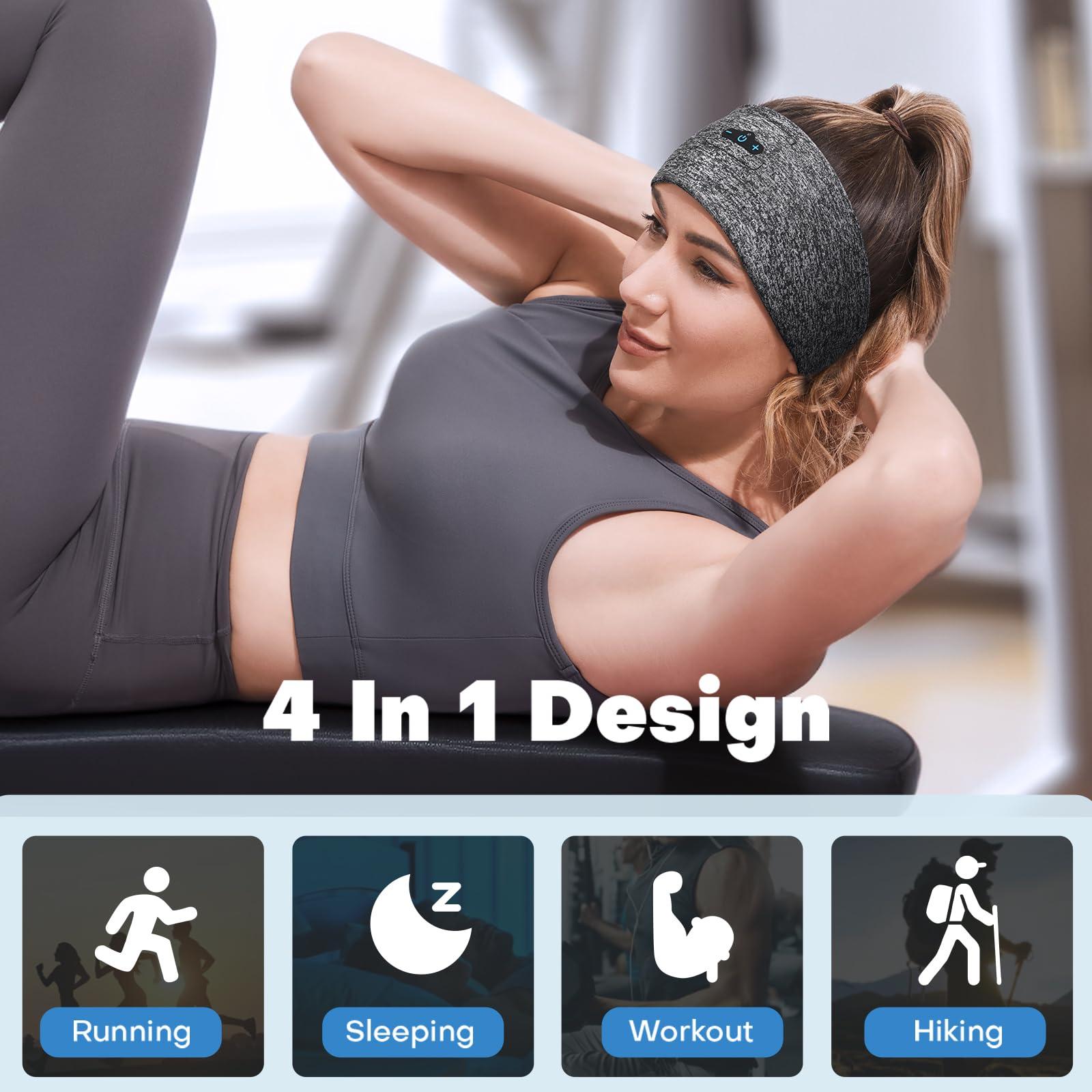 Headband Headphones Bluetooth 5.2 Headband for Side Sleeper, 14 Hour Playtime, Wireless Headband with HD Stereo Speakers for Workout,Running,Yoga, Ideal Gifts for Men, Women, Teens, Grey - Image 7