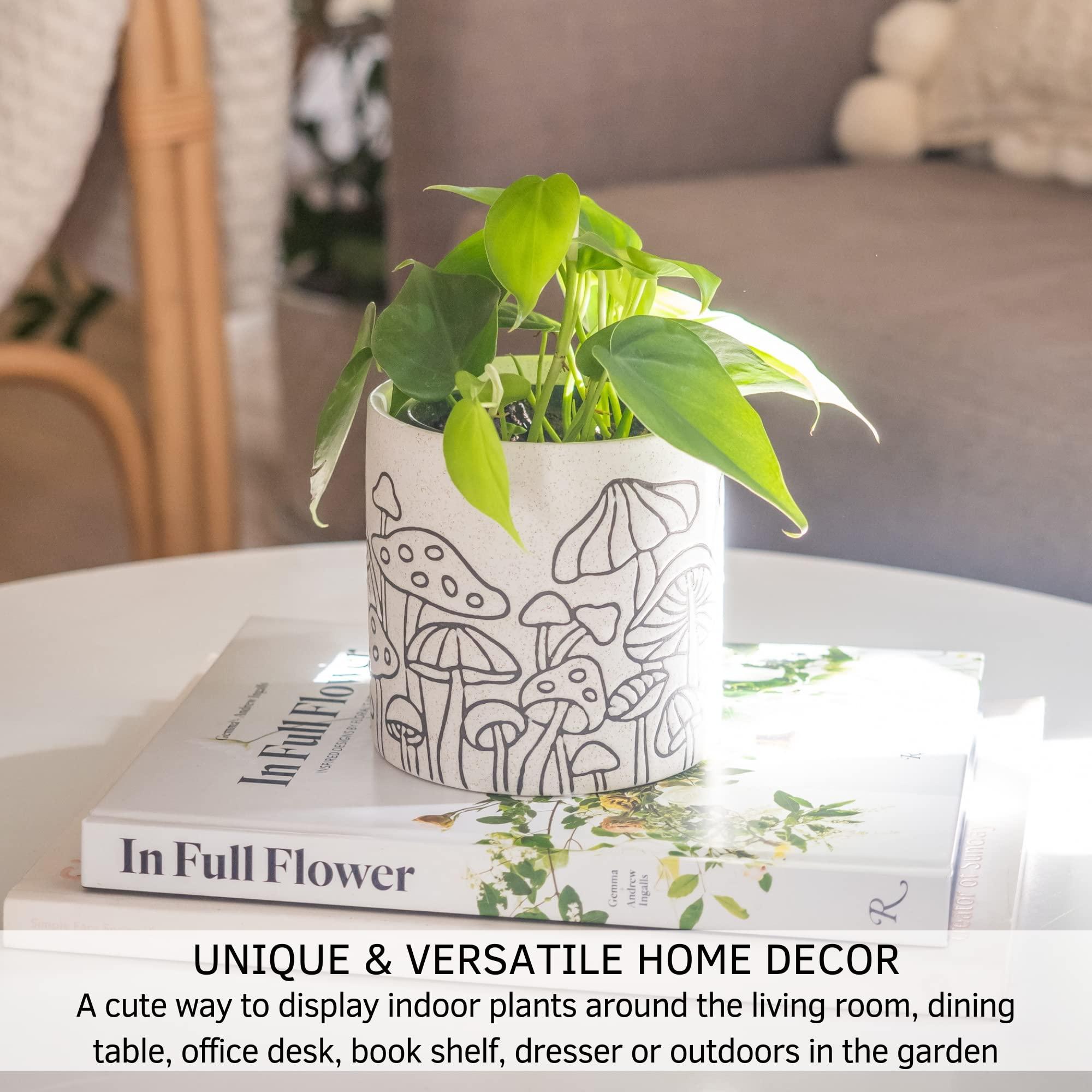 BASE ROOTS Mushroom Planter, Speckled White, Indoor/Outdoor, Holds Small Plants - Image 2