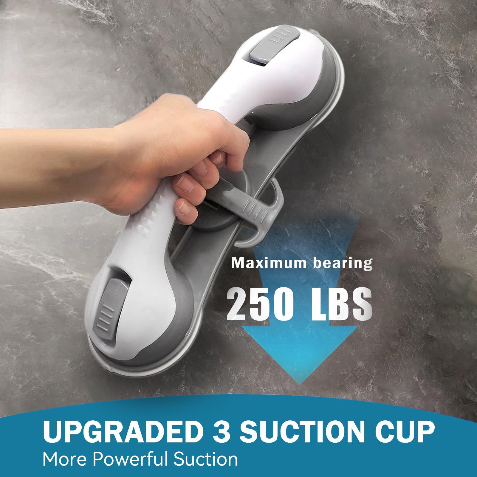 Gisaryc Grab Bars for Bathtubs and Showers, 2 Pack Upgraded Version 3 Strong Suction Cups Shower Bar, Shower Handle Grab Bars for Seniors, Safety Bars for Shower Chair, Bathroom Assist Handle (Grey) - Image 3
