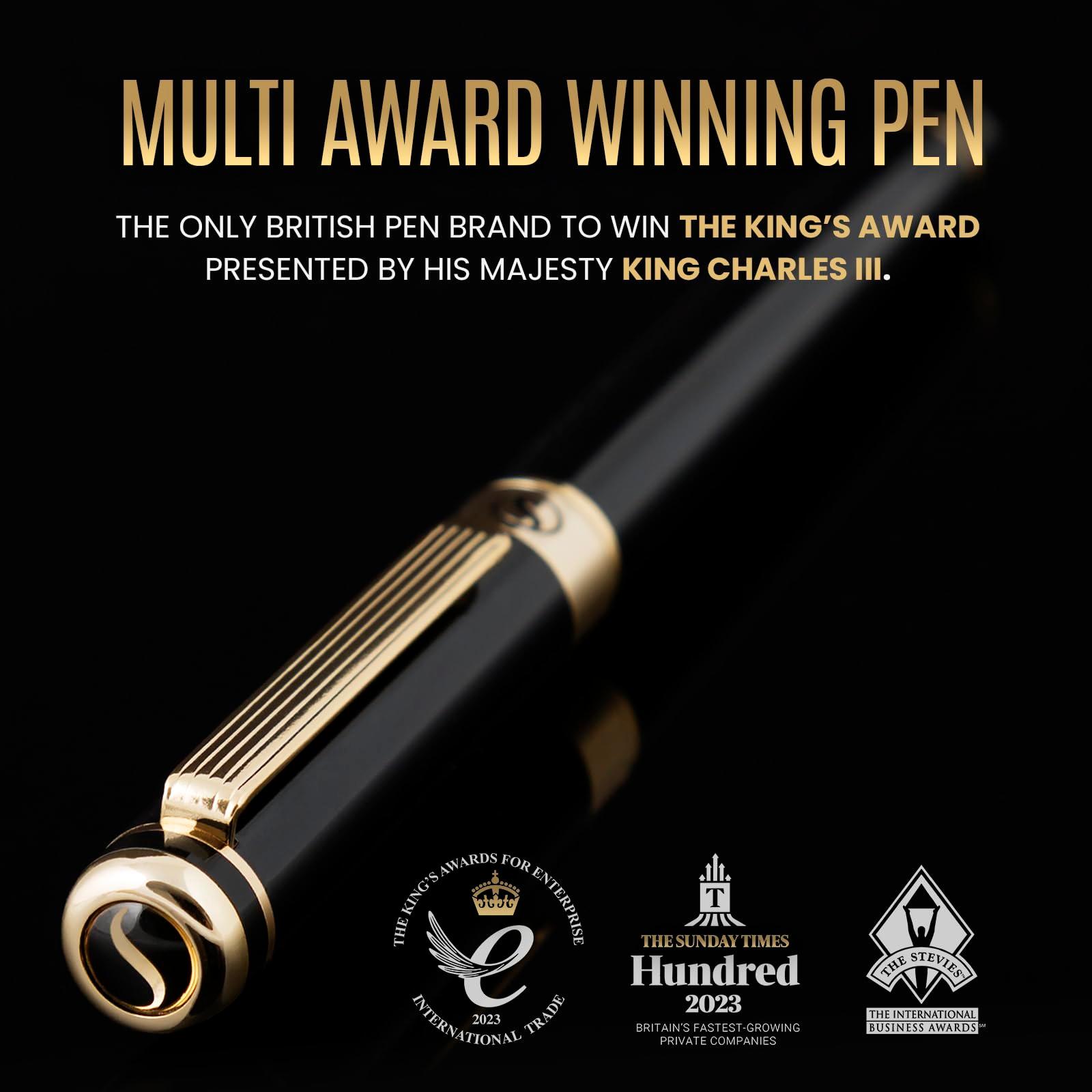 Scriveiner Black Lacquer Rollerball Pen - Stunning Luxury Pen, Real Gold Plating, Schmidt Ink Refill, Best Roller Ball Gift Set for Men & Women, Professional, Executive Office, Nice Pens - Image 2