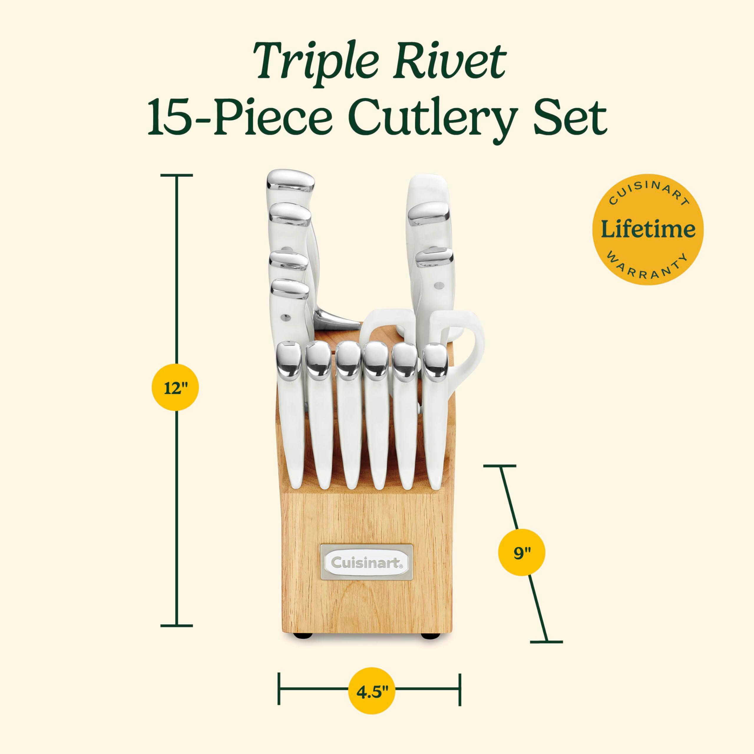 Cuisinart 15-Piece Knife Set with Block, High Carbon Stainless Steel, Forged Triple Rivet, White, C77WTR-15P - Image 3