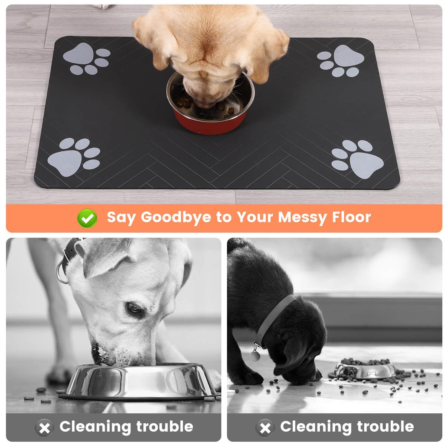 Pet Feeding Mat-Absorbent Pet Placemat for Food and Water Bowl, with Waterproof Rubber Backing, Quick Dry Water Dispenser Mat for Dog and Cat (12"x20", Striped Dark Gray) - Image 3