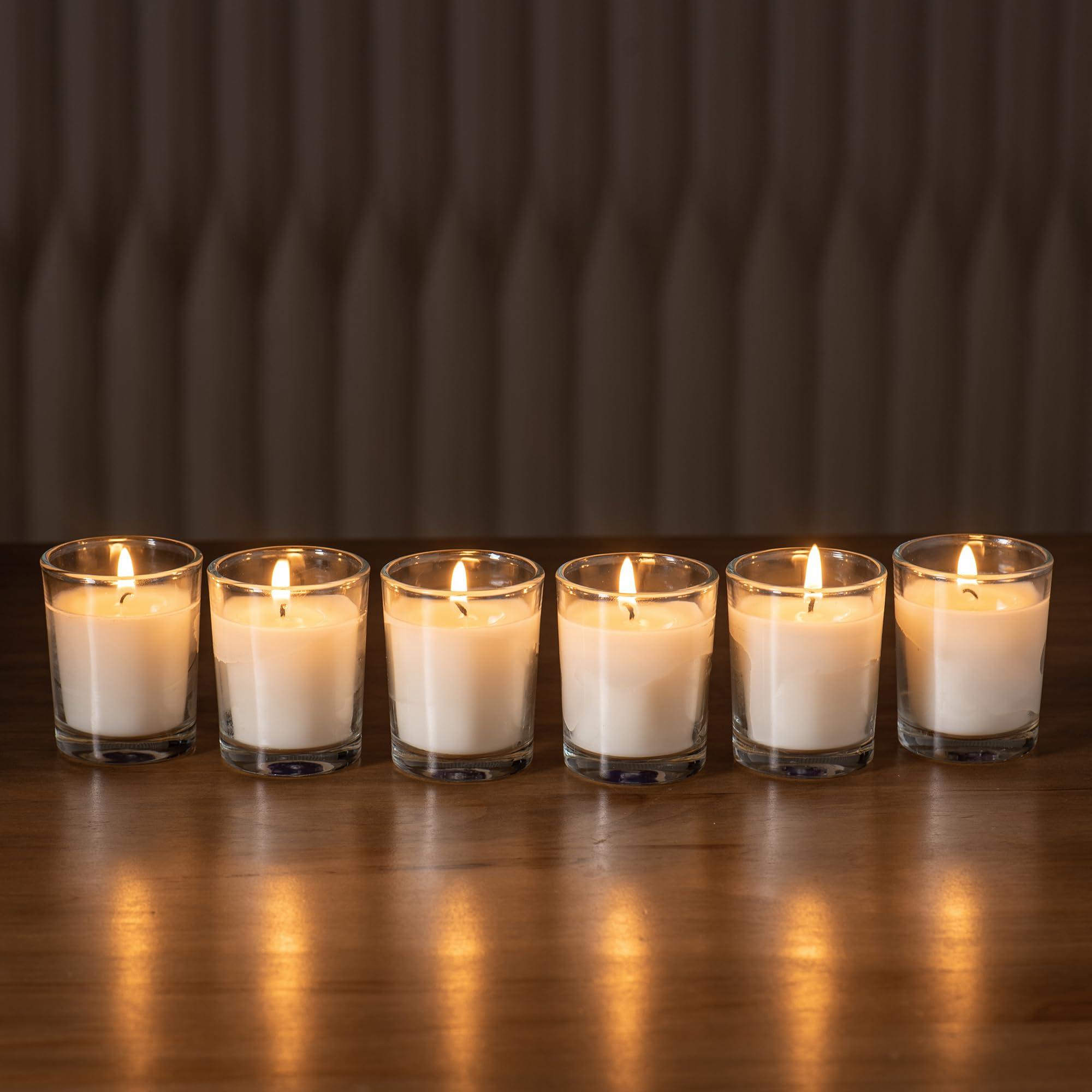 Housecret 36 Pack Warm White Unscented Clear Glass Filled Votive Candles. Hand Poured Wax Candle Ideal Gifts for Aromatherapy Spa Weddings Birthdays Holidays Party - Image 5
