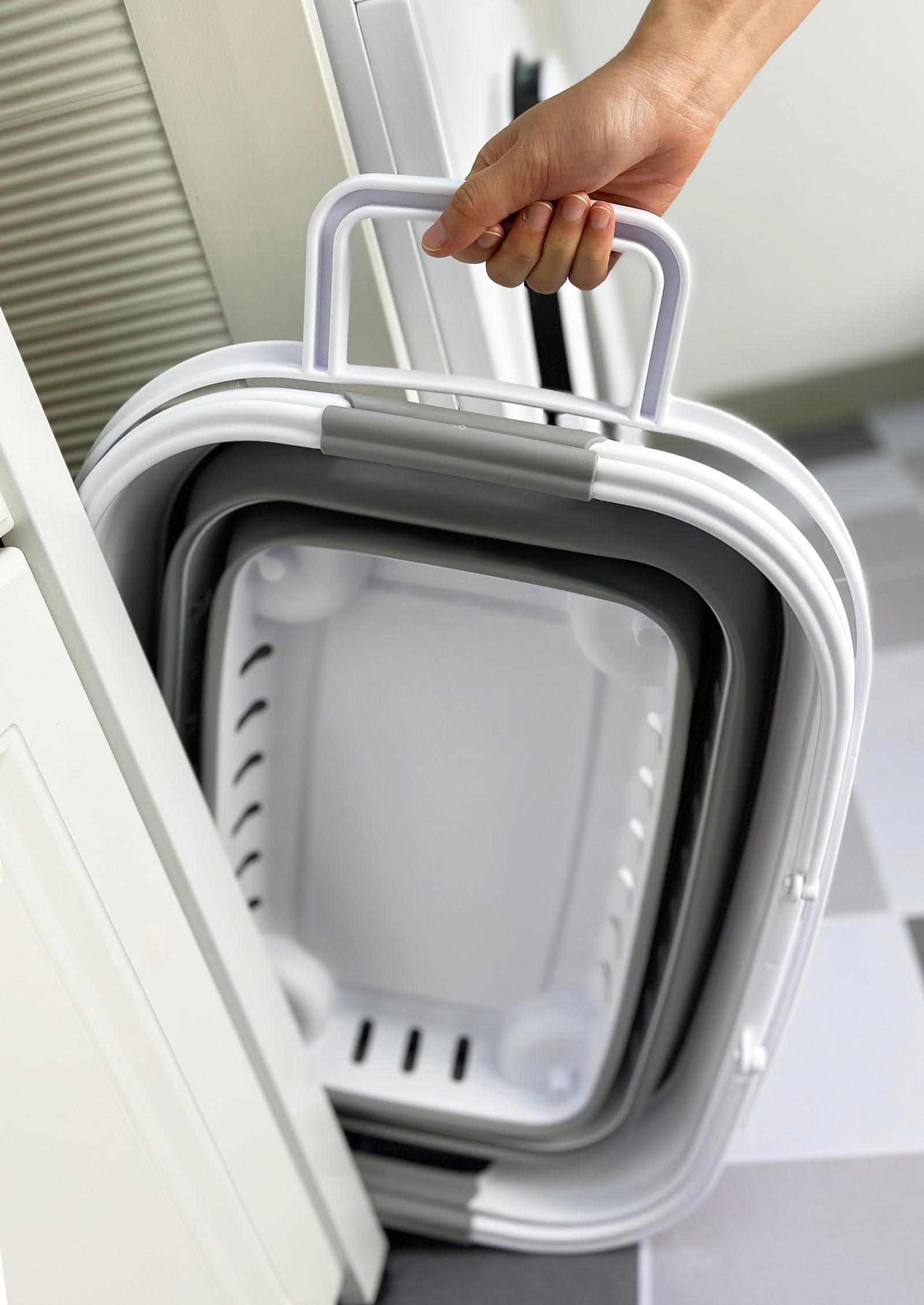 SAMMART 35L (9.24 Gallons) Collapsible Plastic Laundry Basket with Handle and Wheels - Foldable Pop Up Storage Container/Organizer with handle and wheels - Space Saving (1, White/Grey) - Image 2