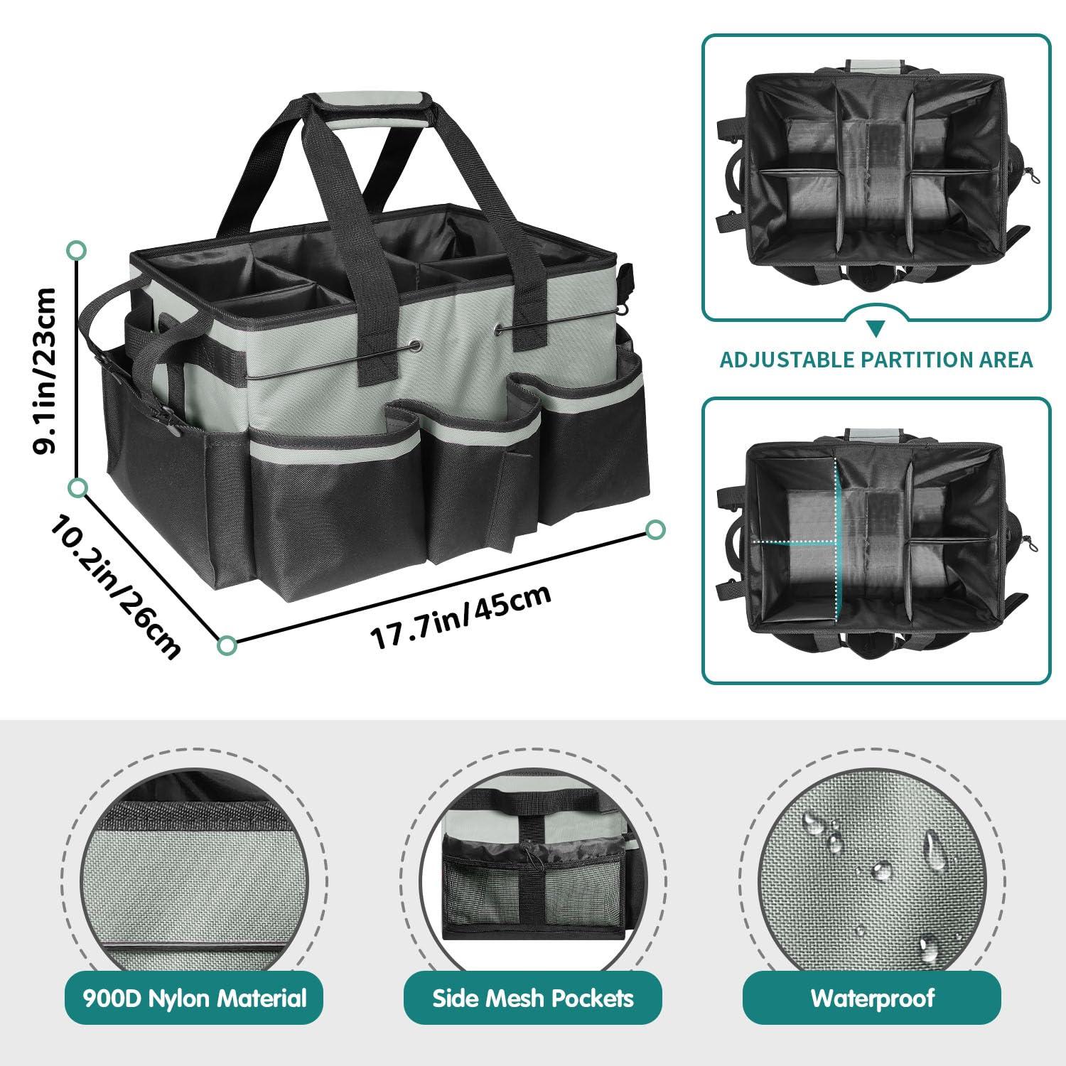 BOHEMIABY Cleaning Bags for Housekeepers, Large Cleaning Supplies Organizer with Handles & Shoulder Strap, Cleaning Caddy Bag with Foldable Divider for Cleaners, Car Horse Cleaning Bag(Grey) - Image 3
