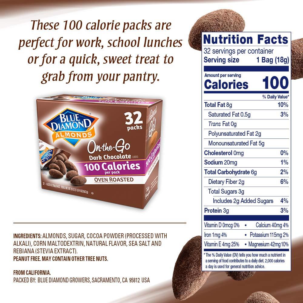 Blue Diamond Almonds Dark Chocolate Cocoa Dusted Snack Nuts, 100 Calorie Packs, (Pack of 1, 32 Count Toal) - Image 2