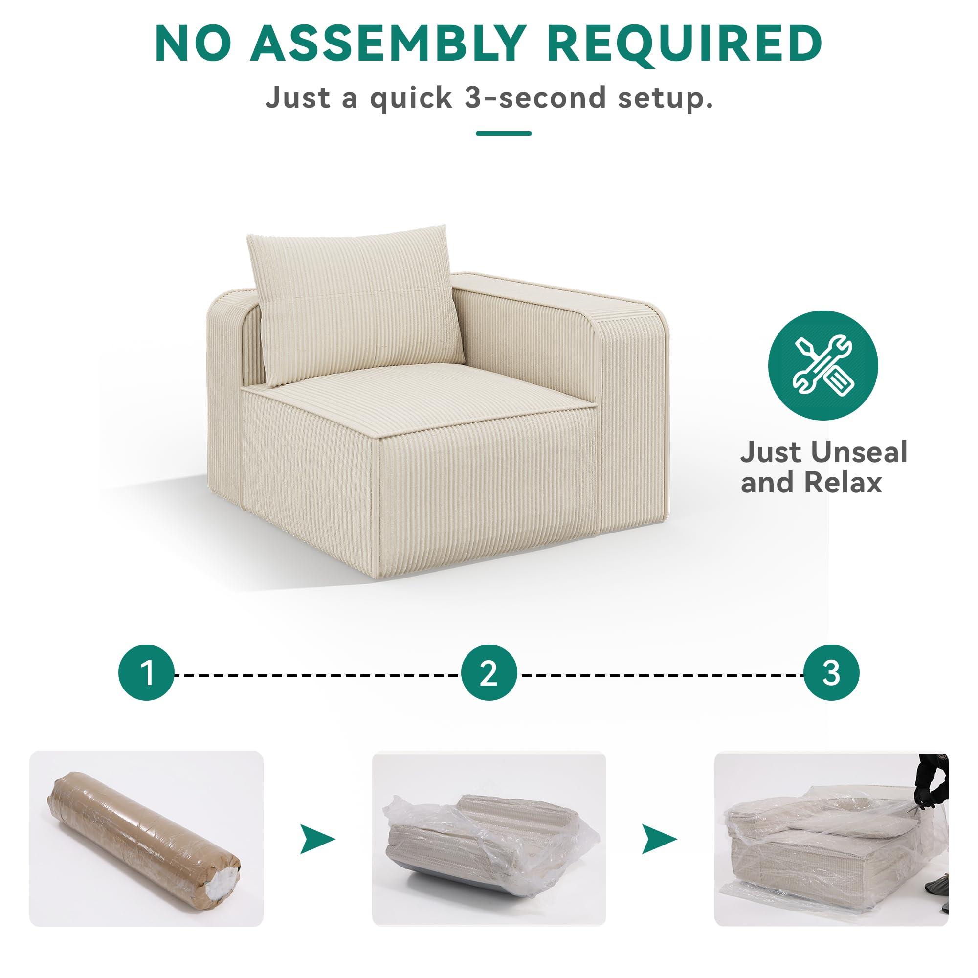 YITAHOME 107 Inch Cloud Sectional Couch with L-Shape Chaise, Modern Modular Sofa with Deep Seat and 3 Pillows, Corduroy Upholstered Couches for Living Room Bedroom, No Assembly Required, Milky White - Image 3