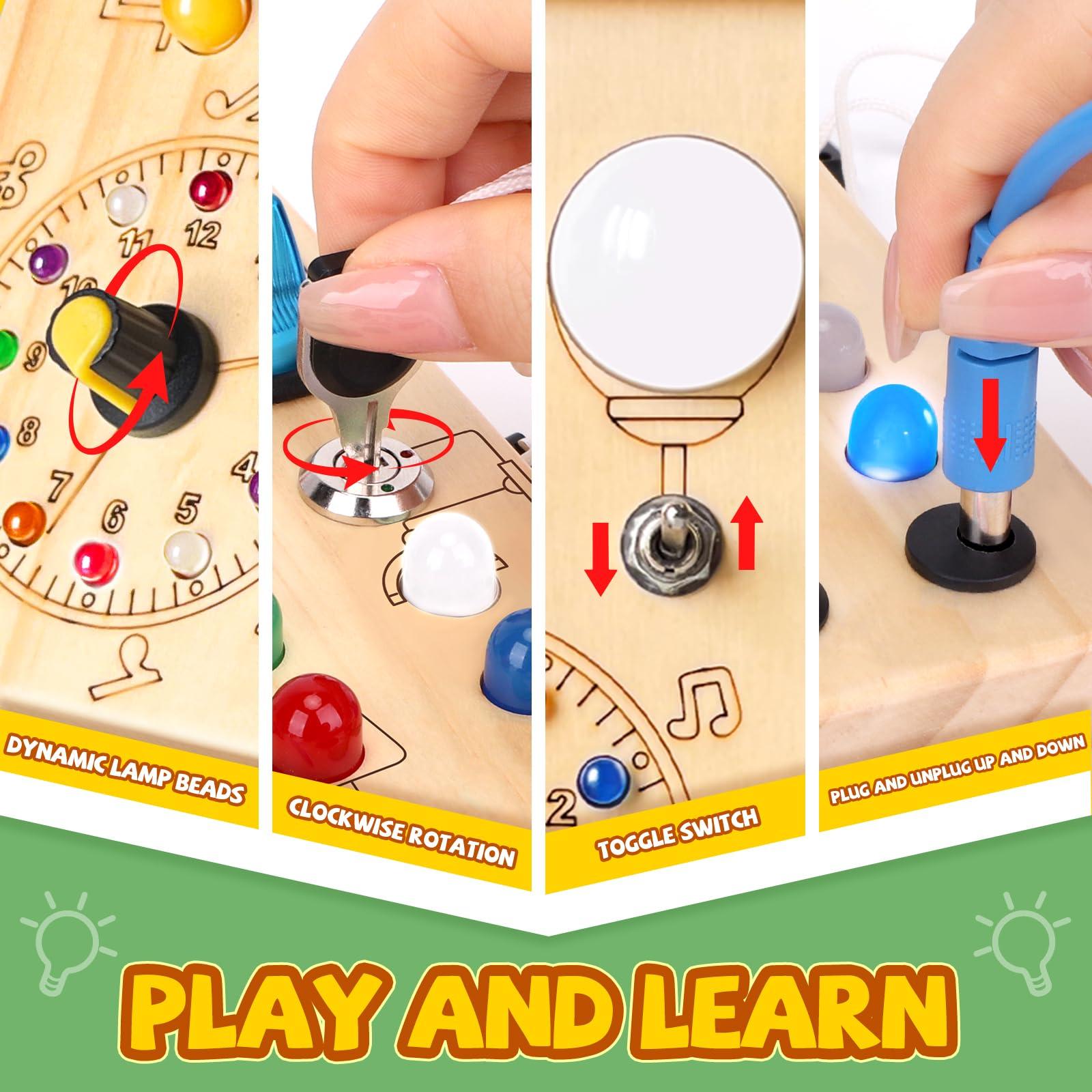 Iabedi Busy Board, Montessori Toy for 1-3 Years Old, Wooden Toddler Sensory Travel Toy, Ideal Gift for 1+ Year Old Boys (Busy Board Plus V2), Medium, Yellow - Image 4