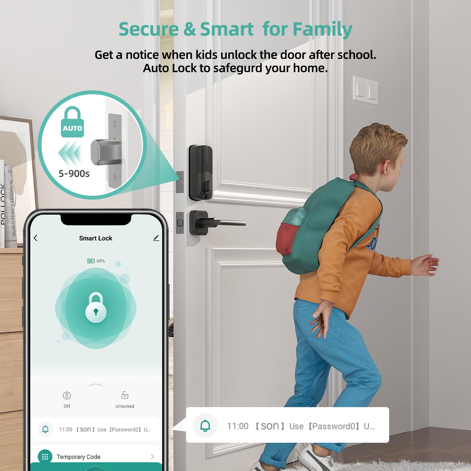 Smart Locks WiFi Deadbolt: SMONET Fingerprint Front Door Lock Keyless Entry with Keypad Electronic Digital Deadbolt Alexa Gateway Remote Control, Bluetooth APP KeyFob Code Auto-Lock for Home, Black - Image 6