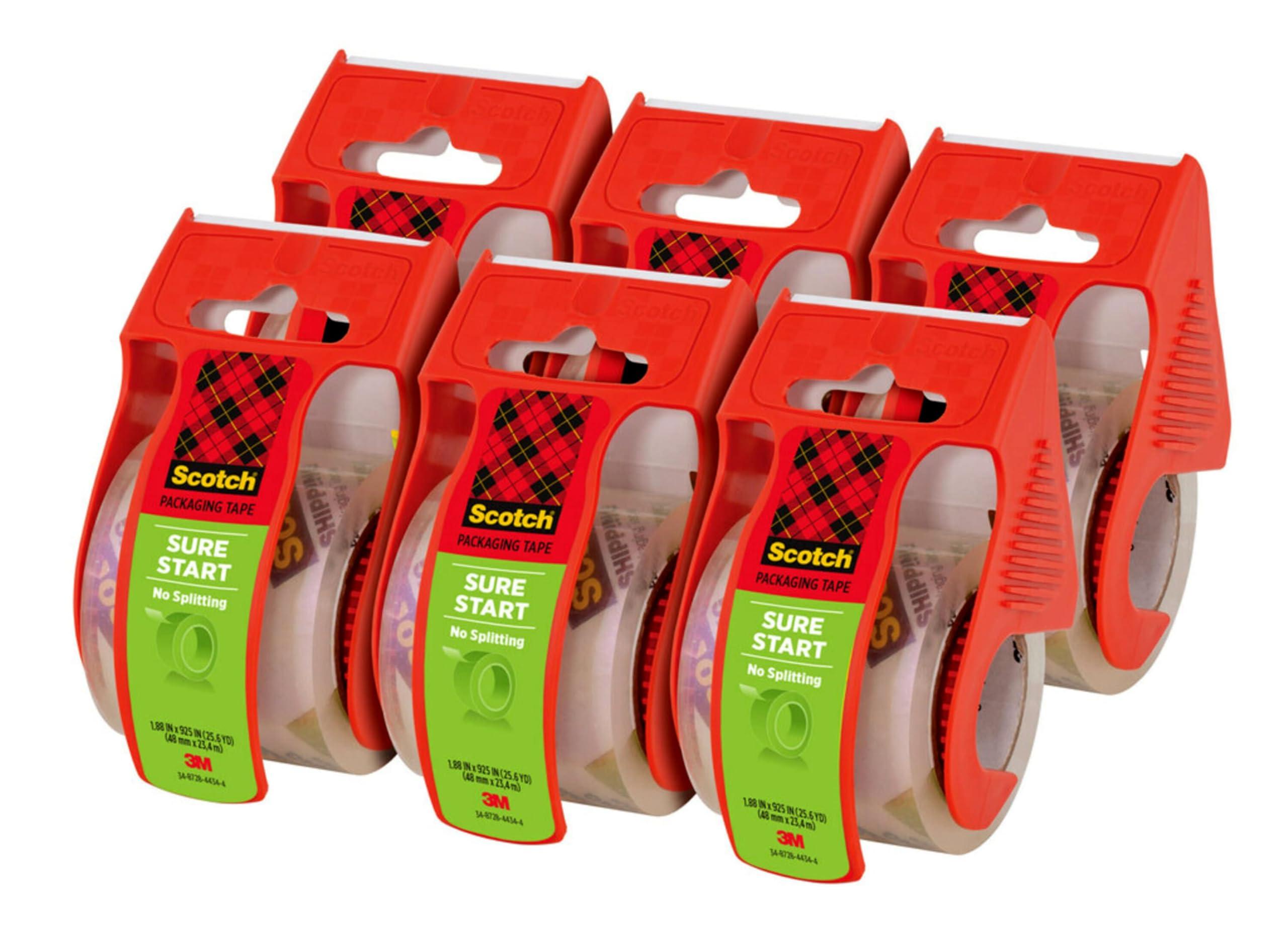 Scotch Sure Start Shipping Packaging Tape, 1.88" x 22.2 yd, Designed for Packing, Shipping and Mailing, Quiet Unwind, No Splitting or Tearing, 1.5" Core, Clear, 6 Dispensered Rolls (145-6) - Image 11