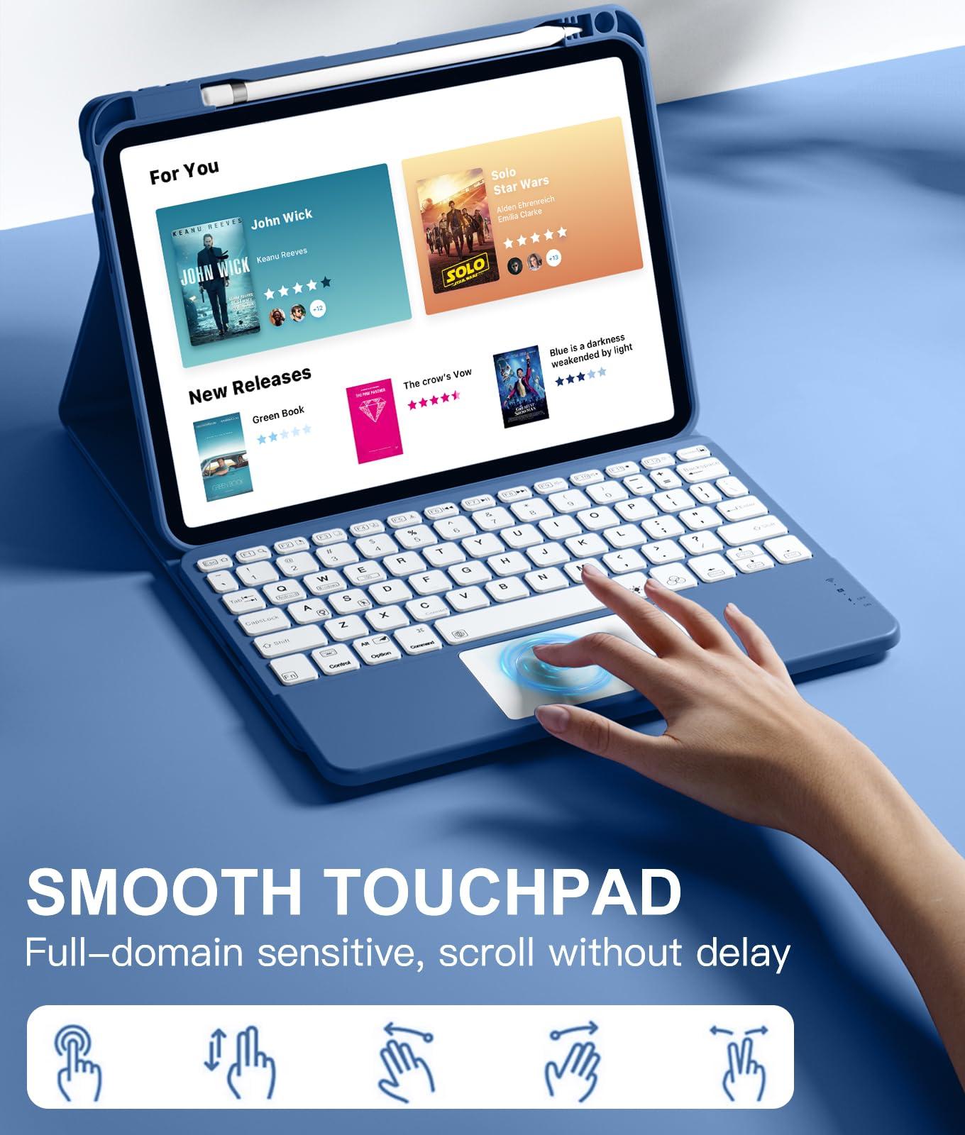 Harvopu Compatible for iPad 11th 10th Generation Case with Keyboard, Folio Cover with Pencil Holder, Multi-Touch Trackpad, 7 Color Backlit, Detachable Keyboard for iPad (A16) 11th/10th Gen (Navy Blue) - Image 3