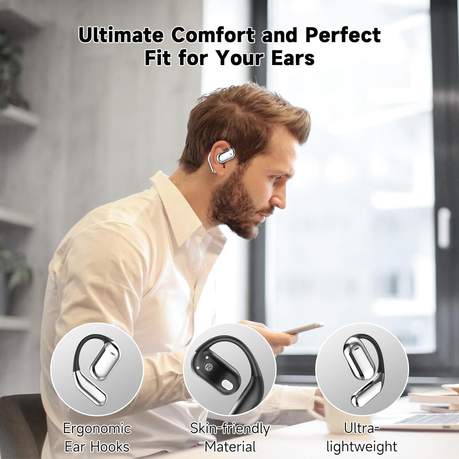 Open Ear Bone Conduction Bluetooth 5.4 Headphones,Wireless Earbuds Built-in Mic Sport Over Earphones with Comfort Ear Hooks LED Display Charging Case,Waterproof IPX7 Headset for Running Fitness,Black1 - Image 4