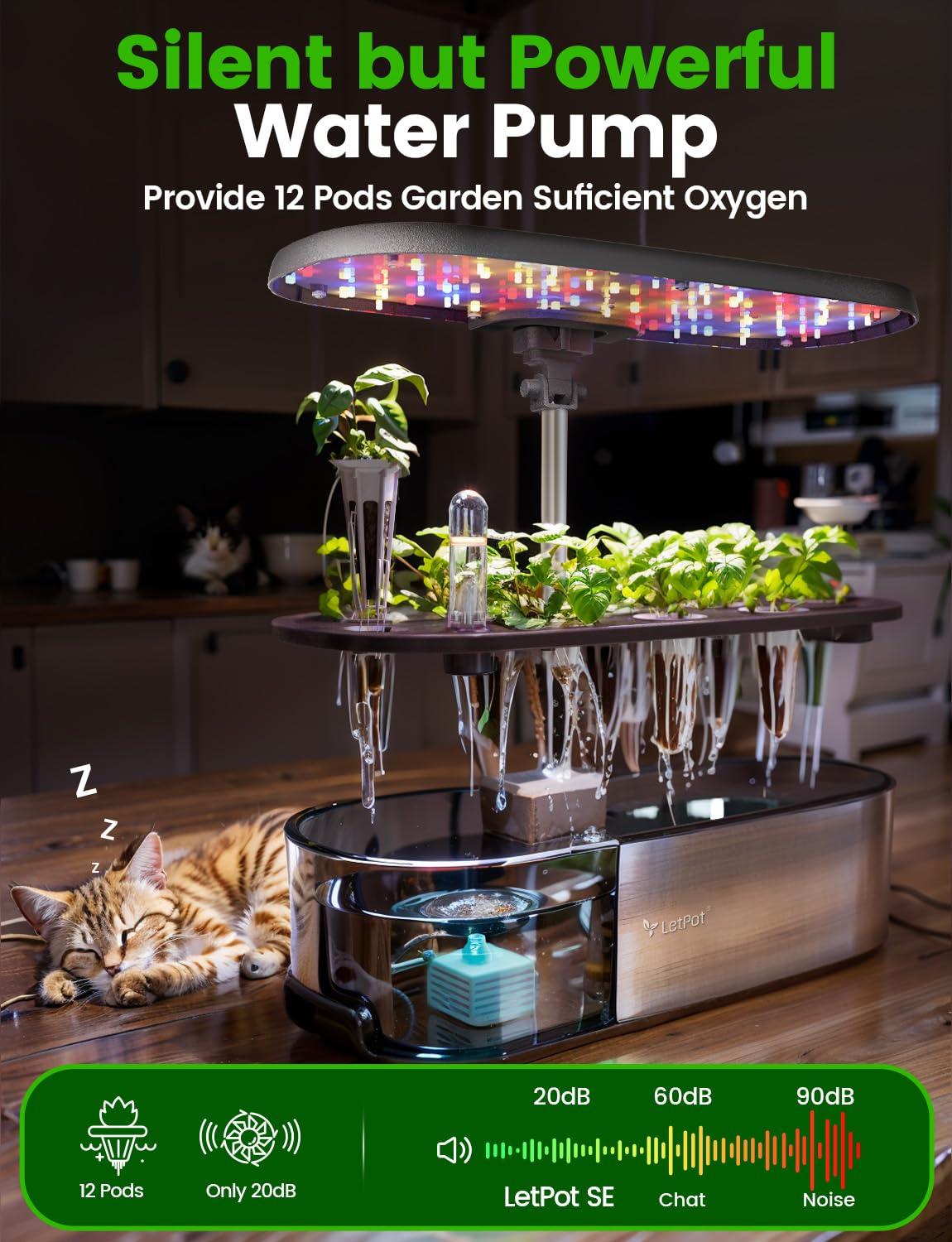 LetPot LPH-SE Hydroponics Growing System, 12 Pods Smart Herb Garden Kit Indoor, Indoor Garden, APP & WiFi Controlled, with 24W Growing LED, 5.5L Water Tank, Pump System, Automatic Timer - Image 7