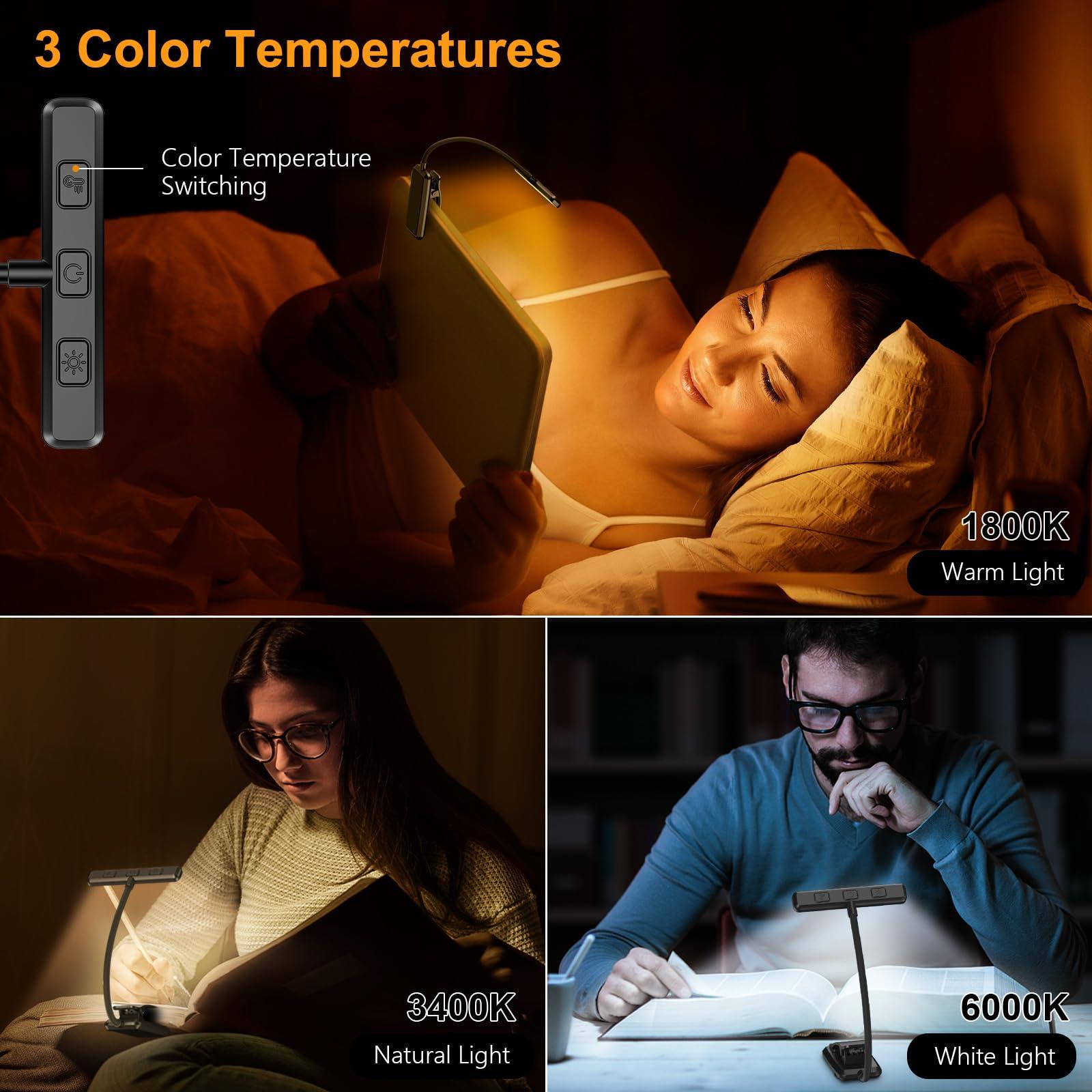 Gritin 19 LED Rechargeable Book Light for Reading in Bed with Memory Function- Eye Caring 3 Color Temperatures,Stepless Dimming Brightness,80 Hrs Runtime Lightweight Clip on Light for Book Lovers - Image 3
