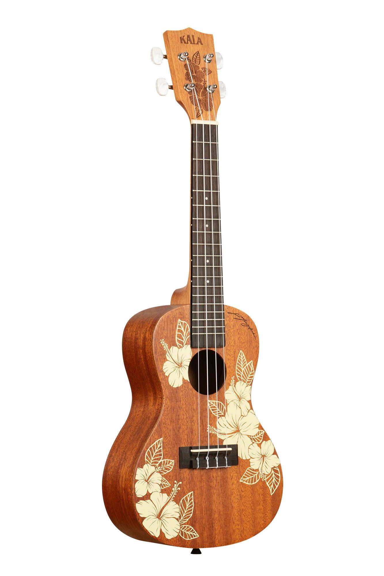 Kala Brand Music Co., 4-String Ukulele, Right, Stained Mahogany with Ivory Graphic, Concert (KA-Hibiscus-C_W/Bag)