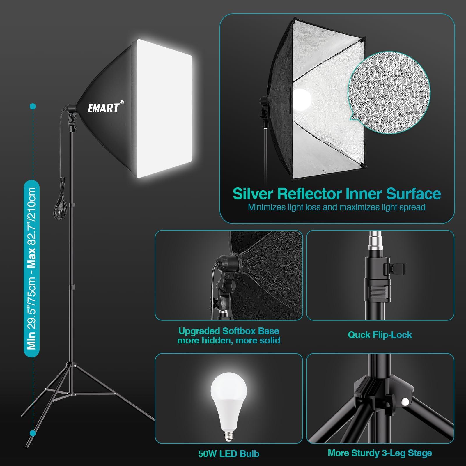 EMART 8.5 x 10 ft Backdrop Support System, Professional Photography Lighting Kit with 50W LED Blub, Reflector, 6 * 9ft Backdrop *3, Umbrellas&Softbox Lighting Kit for Studio, Portrait, Video Shooting - Image 4