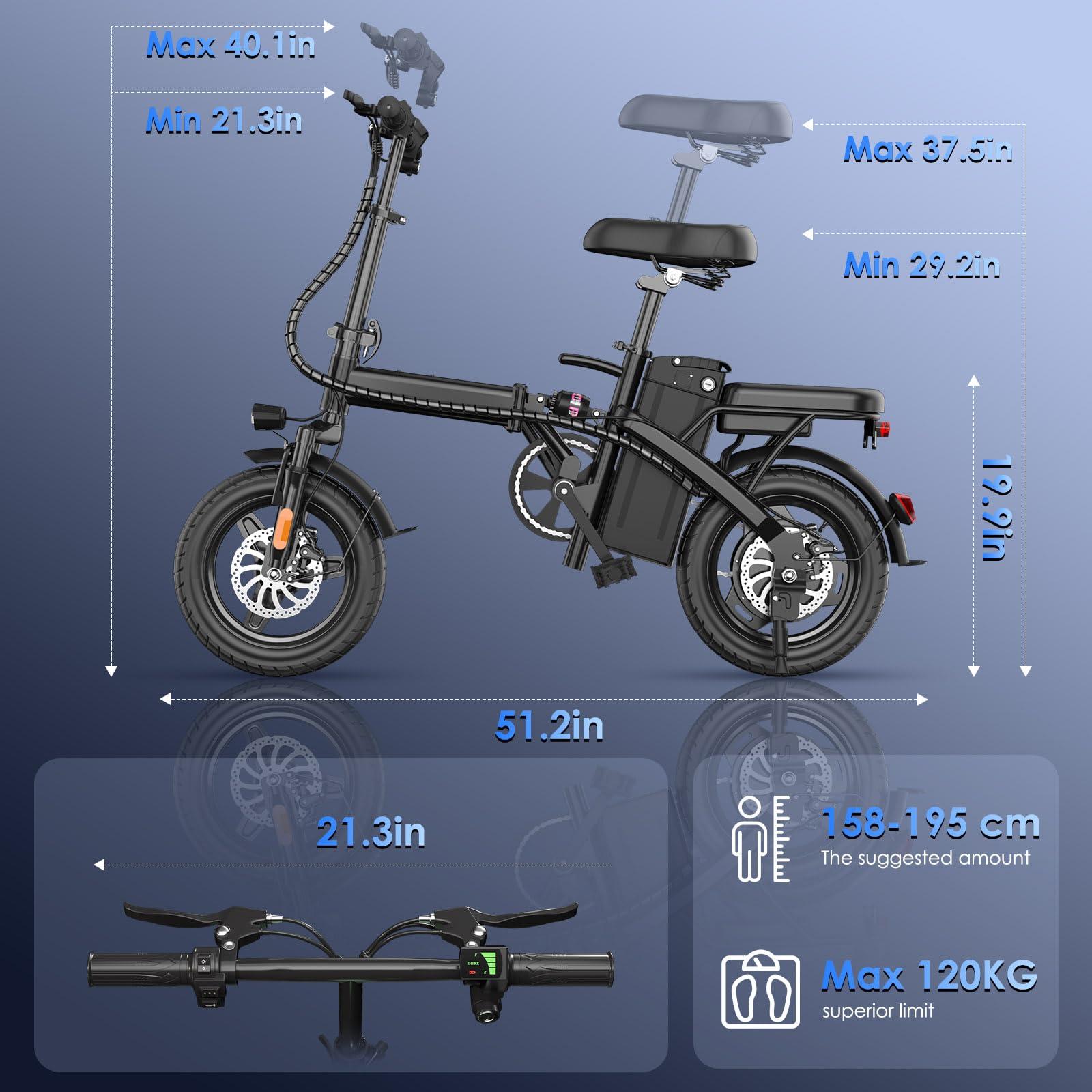 E14 Electric Bike for Adults 500W Motor, Folding Ebike 14" Adults Electric Bicycles, 48V 13Ah Removable Battery UL 2849 Certified, 25 Miles PAS Range - Image 7