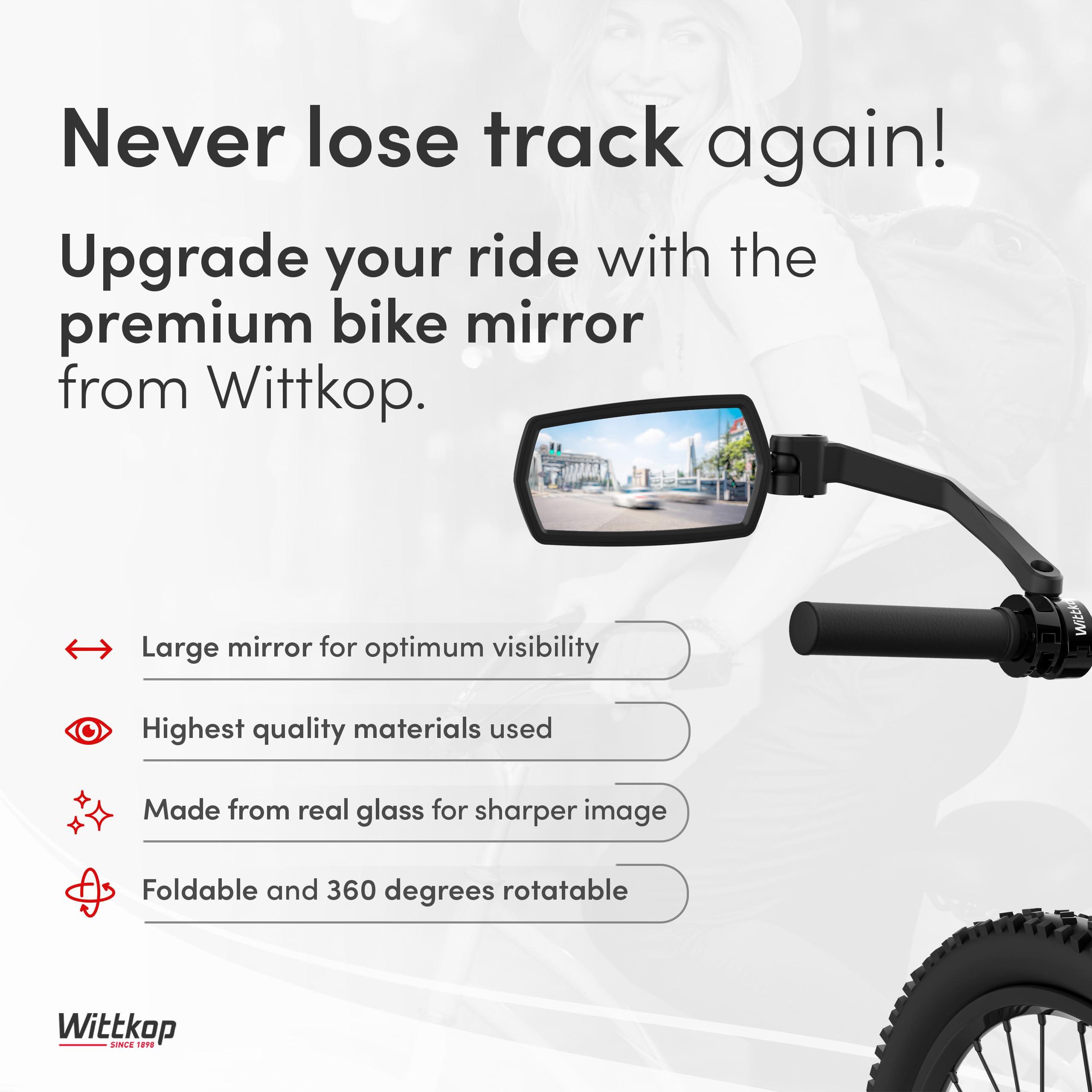 WITTKOP Bike mirror | Large HD field of vision | 360° rotatable & foldable | Mounting above & below | Break-proof & durable | ebike accessories, bike mirror handlebar mount, bicycle mirrors - Image 2