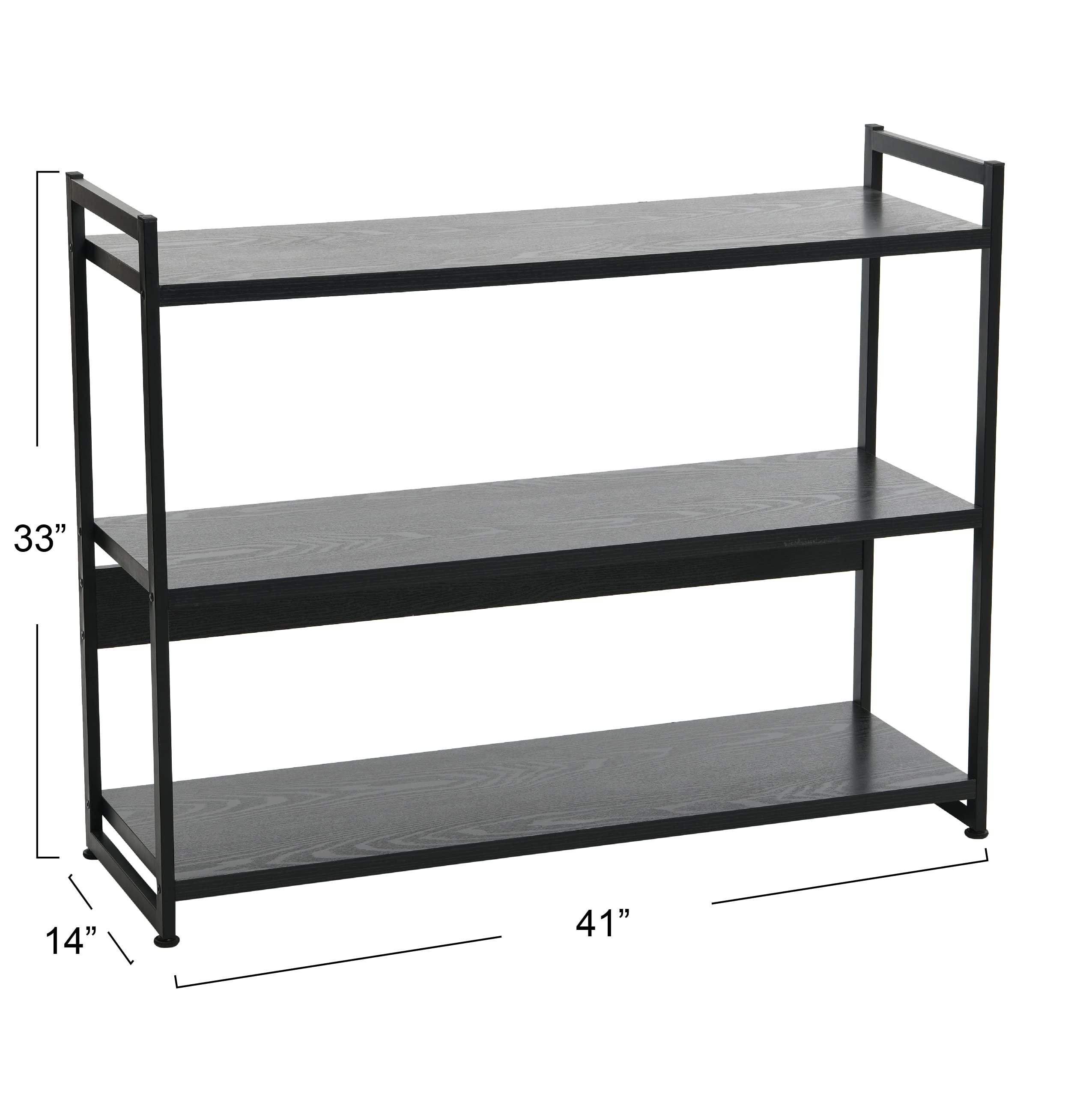Household Essentials Jamestown Wide 3 Shelf Open Storage Bookshelf Black Oak Wood Grain and Black Metal - Image 3
