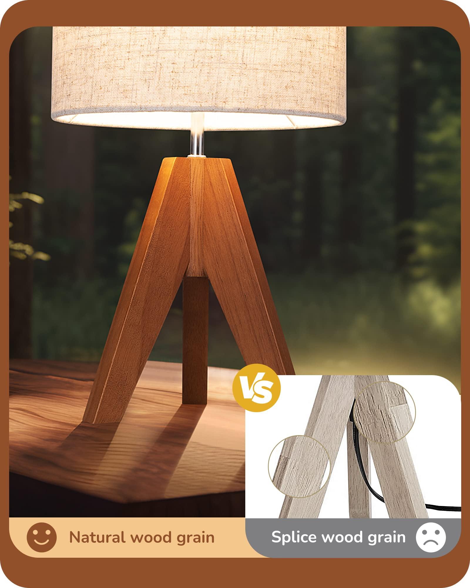 EDISHINE Tripod Table Lamp, Small Cute Bedside Lamp with Linen Beige Lampshade, Nightstand Lamp for Nursery, Bedroom, Kid Room, Living Room, Light Brown Wooden Base, E26 Socket, 14.2 Inch - Image 3