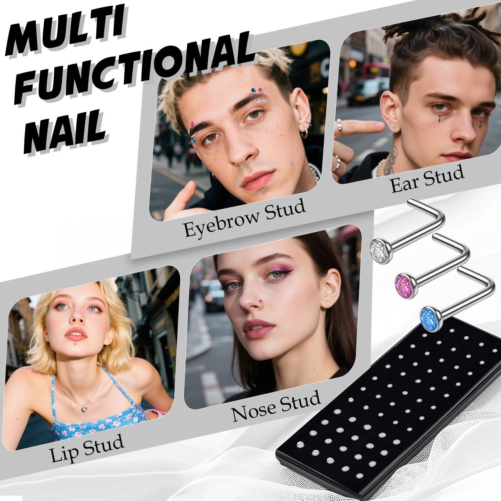 SMUOBT 120pcs 22G L Shaped Stainless Steel Nose Studs Rings Piercing Pin Body Jewelry 1.5mm 2mm 2.5mm a Set White and Colour - Image 2