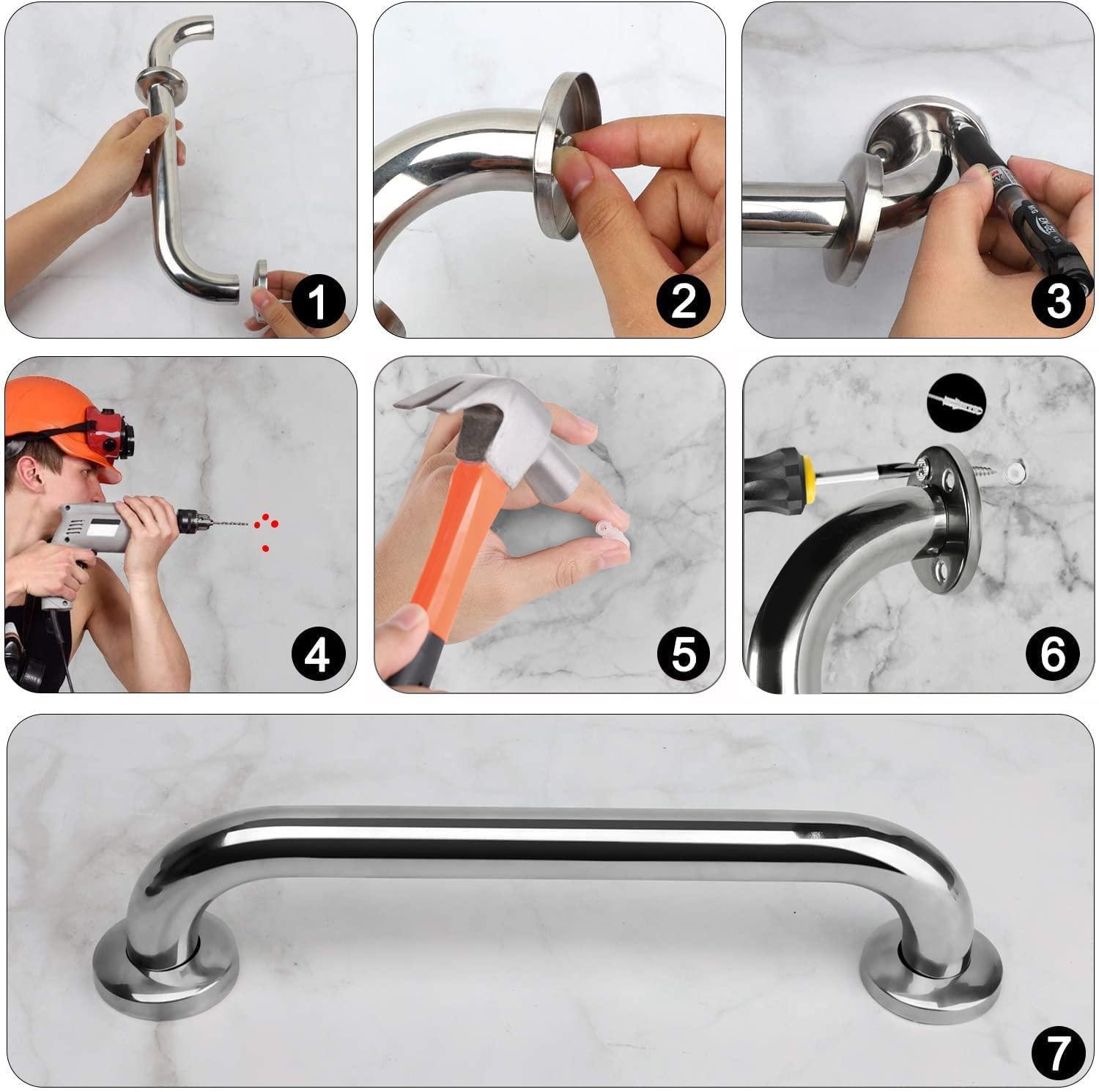 2 Pack Shower Grab Bar, Stainless Steel Bathroom Grab Bar, Shower Handle Bath Handle, Safety Bars for Shower Chair Bench, Grab Bars Senior, Elderly, Handicap(12 Inch) - Image 6