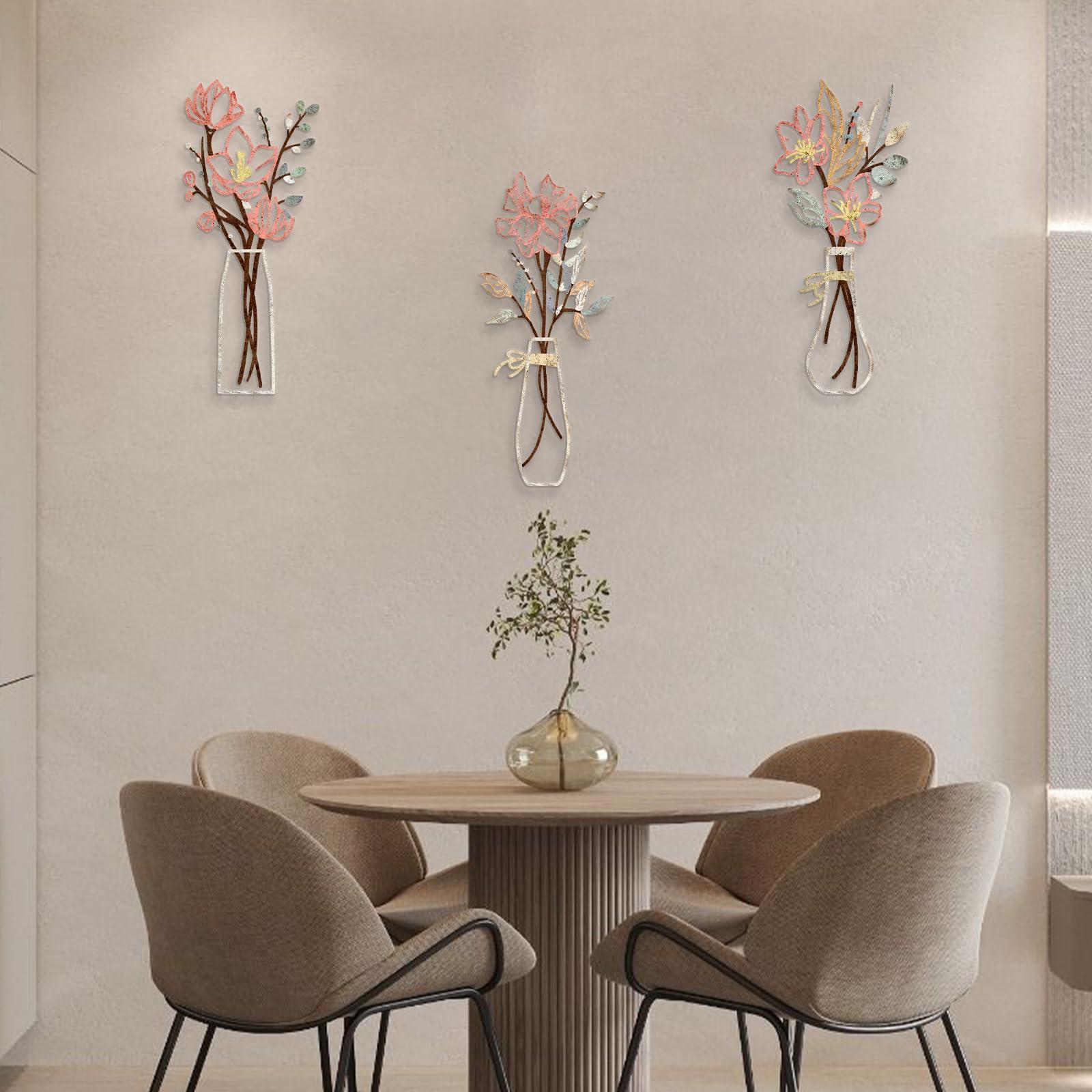 Zzbakress 3 Pcs Metal Flowers Wall Arts Rustic Farmhouse Decor Bathroom Wall Decor Dining Room Wall Decor Minimalist Decor Housewarming Gifts (Multicolored) - Image 6