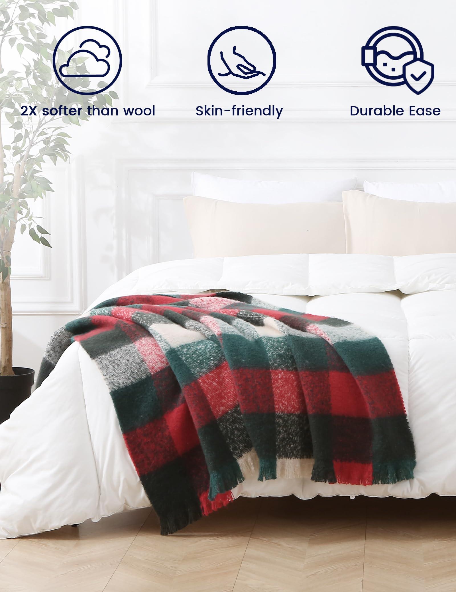 ZonLi Christmas Plaid Throw Blanket, 50" x 60" Decorative Blankets, Decorative Vintage Blankets with Tassel for Couch, Bed, Sofa, Chair, Outdoor, Cozy Warm Lightweight Farmhouse Blankets - Image 3