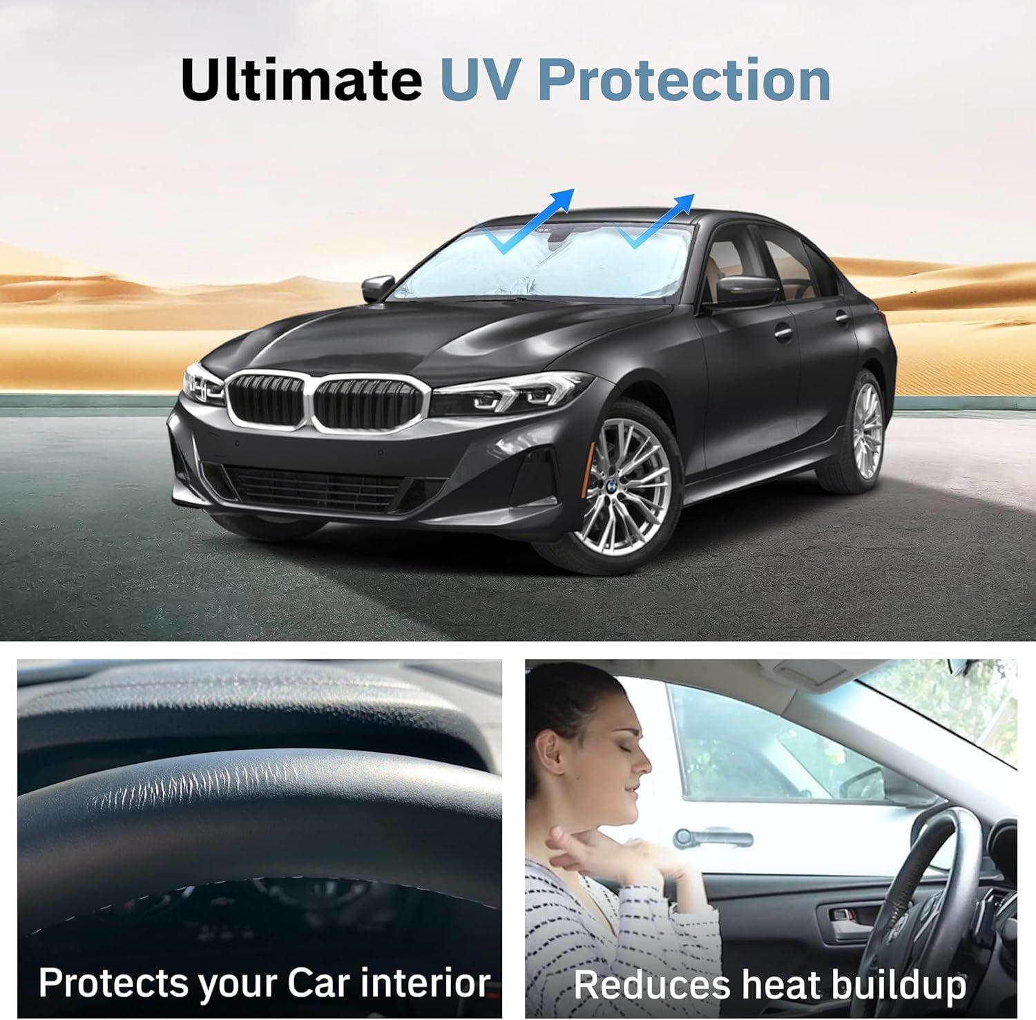 Autovir Foldable Windshield Sun Shade for Car – 240T Reflective UV and Heat Shield with Storage Bag | Keeps Interior Cool | Universal Fit for Sedans, SUVs, and Trucks – Medium (64" x 32") - Image 9