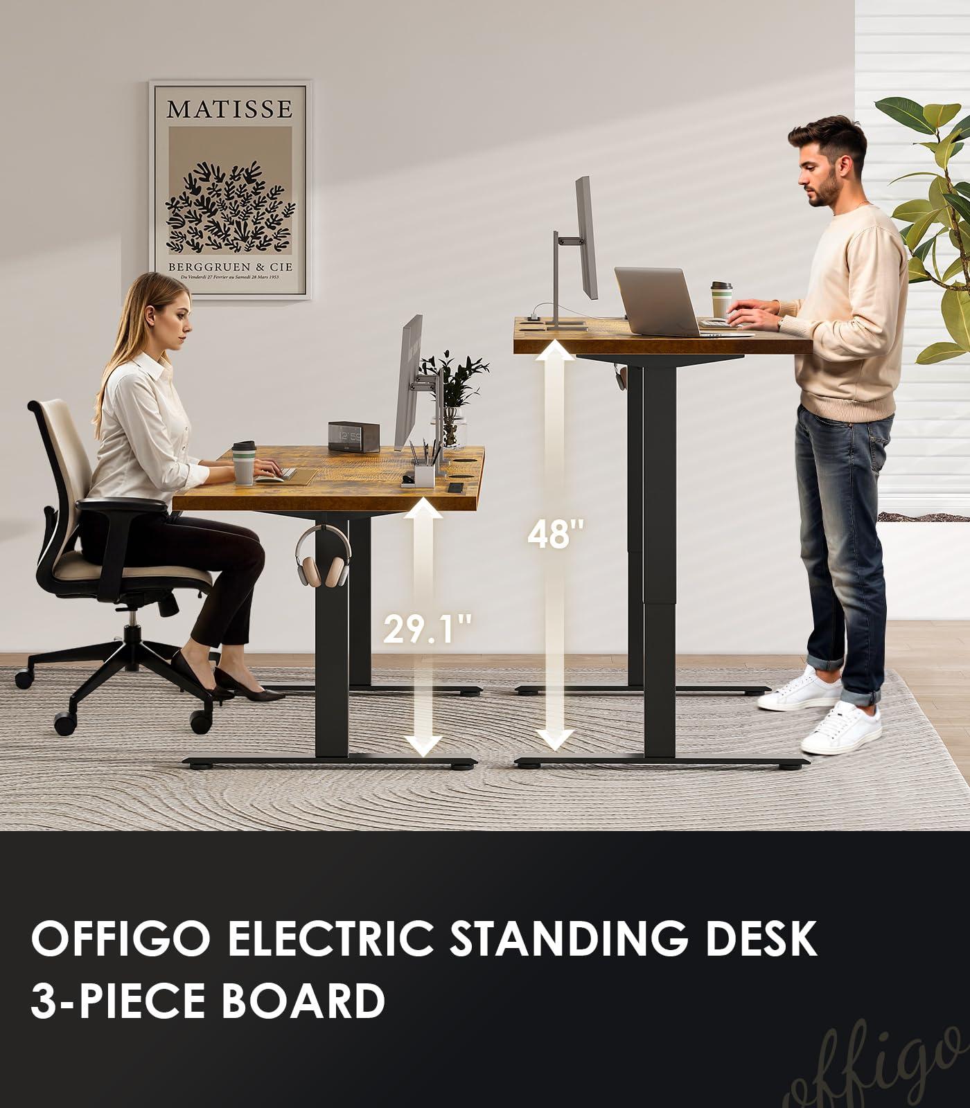 OffiGo Electric Standing Desk with 3-Piece Board, 71 Inch Height Adjustable Large Desk with Power Outlets, Sit Stand Table, Writing Computer Desk for Home, Office, Workstation, Rustic Brown - Image 3