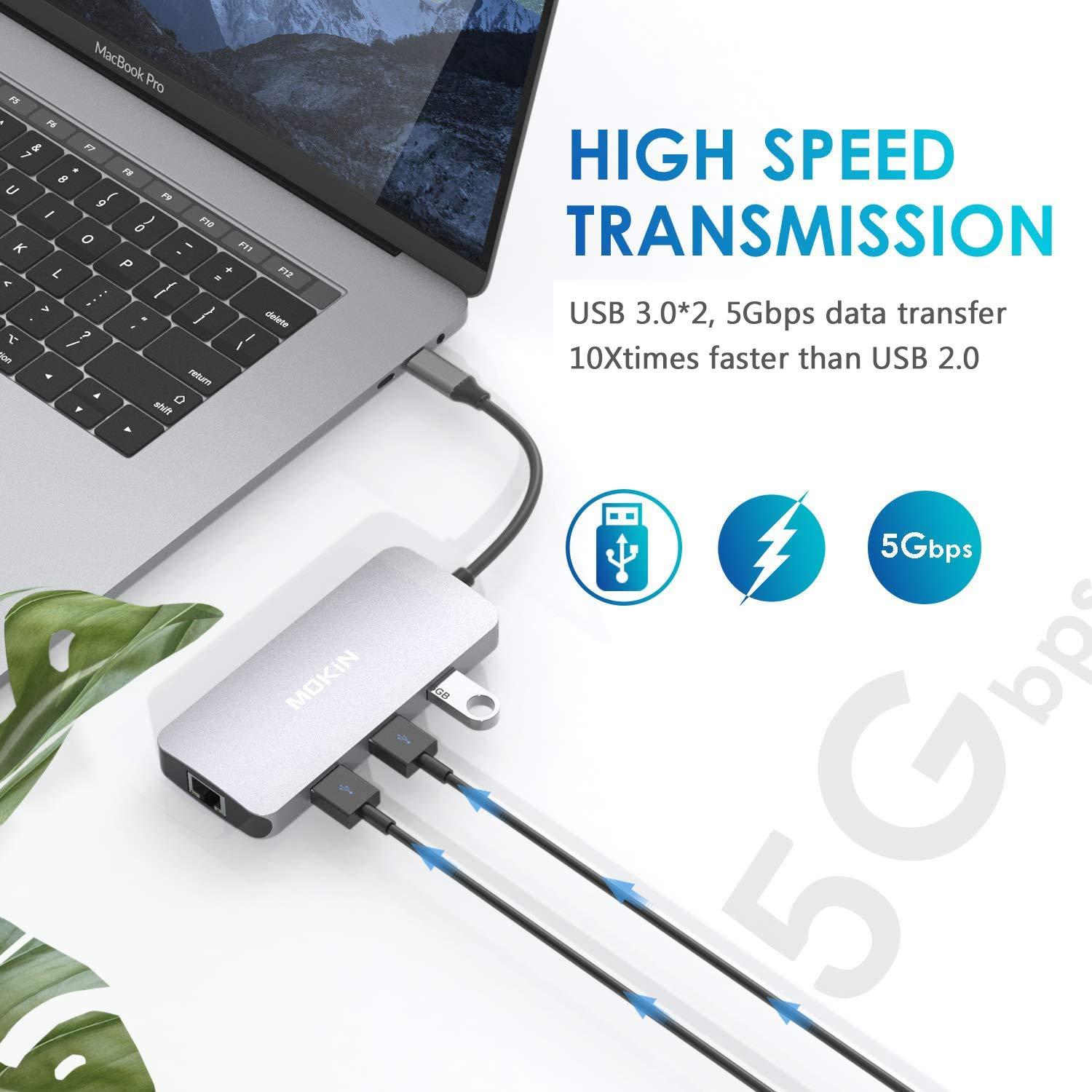 USB C Adapters for MacBook Pro/Air,Mac Dongle with 3 USB Port,USB C to HDMI, USB C to RJ45 Ethernet,MOKiN 9 in 1 USB C to HDMI Adapter,100W Pd Charging, USB C to SD/TF Card Reader USB C Hub - Image 4