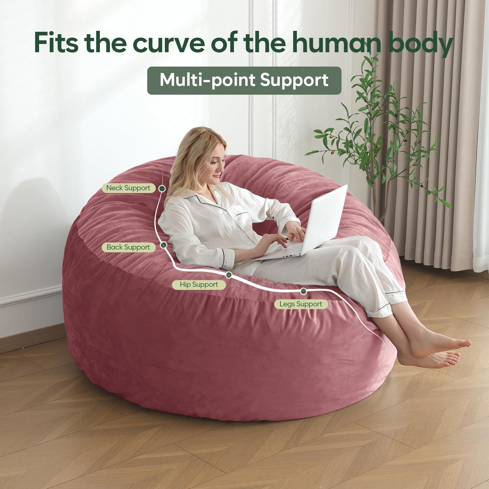 3 Ft Bean Bag Chair, Memory Foam Bean Bag Chairs for Adults with Filling, Round Bean Bag Sofa with Filler Included, Beanbags with Soft Dutch Velvet Fabric,3 Foot,Pink - Image 4
