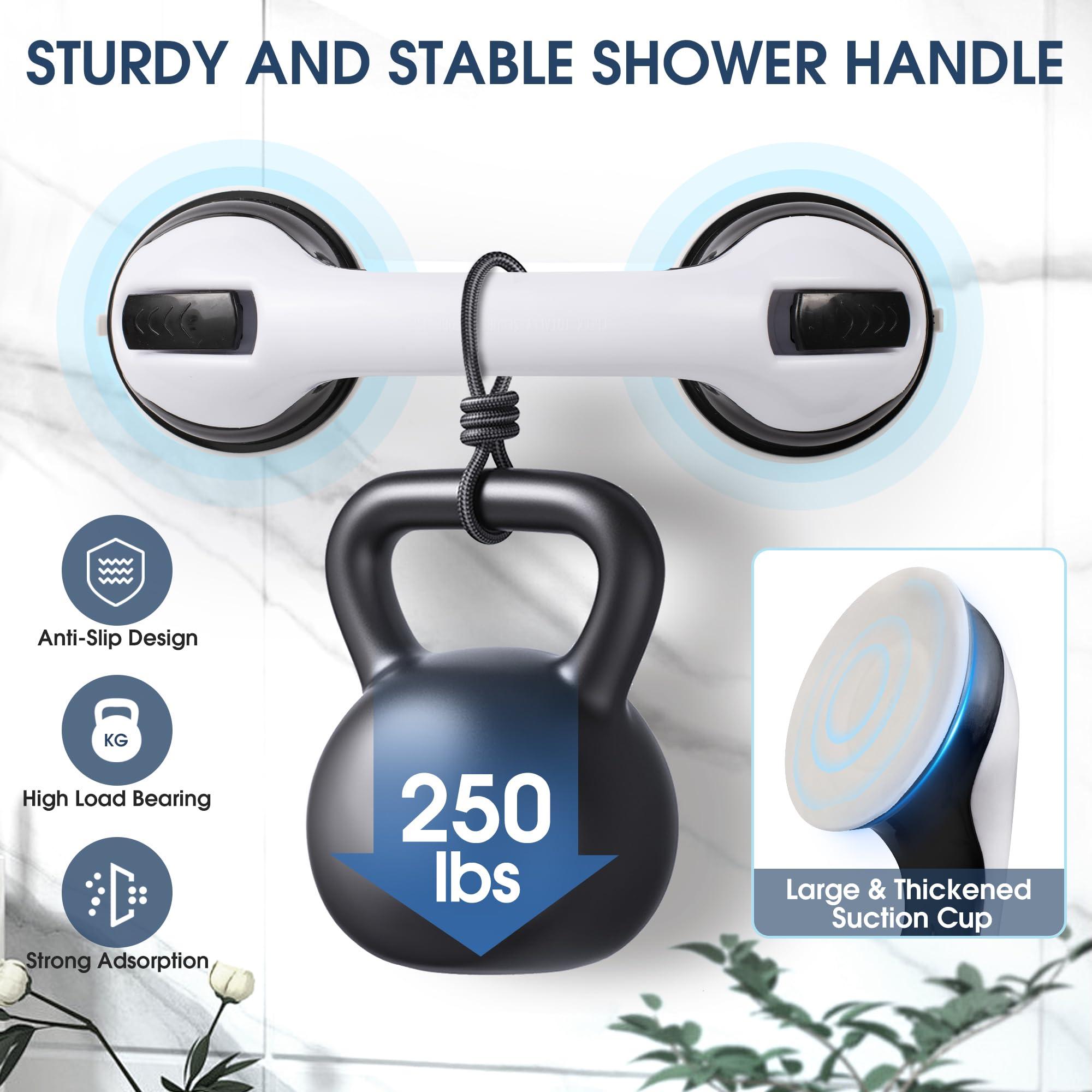 Auroras 12 Inch Grab Bars for Bathtubs and Showers with Suction Cup, Removable Shower Grab Bars for Seniors, No Drilling Heavy Duty Shower Handle for Bathroom Safety, Handicap Grab Bars,Black (2 Pack) - Image 4