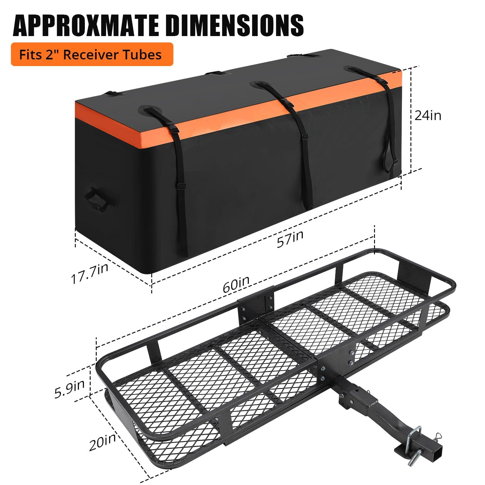 GarveeTech Hitch Mount Cargo Carrier Basket 60" x 20" x 5.9" with Waterproof Cargo Bag 15 Cubic Feet, 200 lbs Capacity, Foldable Design, Hitch Stabilizer, Net, Straps, Steel Construction - Image 5