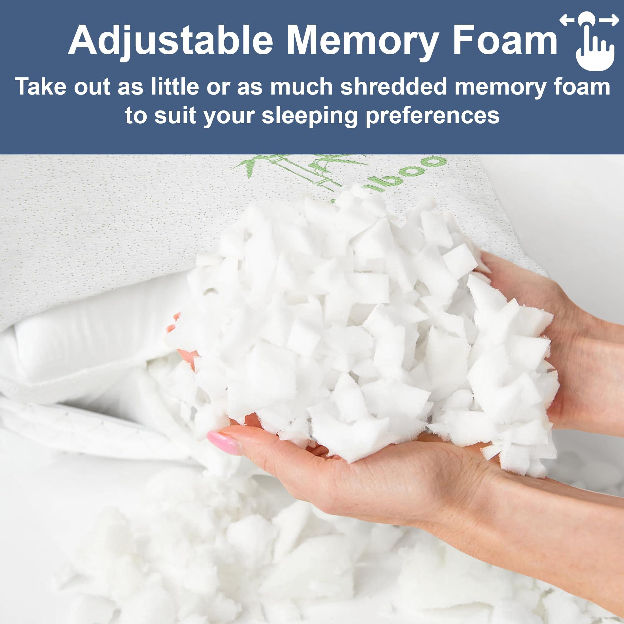 Memory Foam Bamboo Pillows King Size Set of 2 [Adjustable] for Sleeping - Cool & Breathable Cover with Zipper Rayon Derived from Bamboo Pilllowcase - Relieves Neck Pain - Back/Stomach/Side Sleeper - Image 3