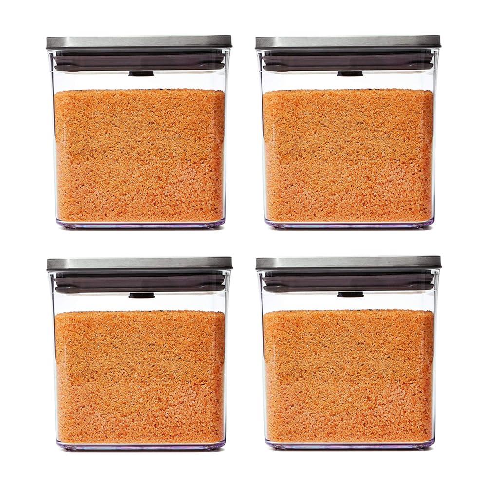 OXO Steel POP Container Big Short Sqaure - 2.8 Qt (Pack of 4) Airtight Food Storage Containers for Cereal, Grains & More, Grey - Image 3