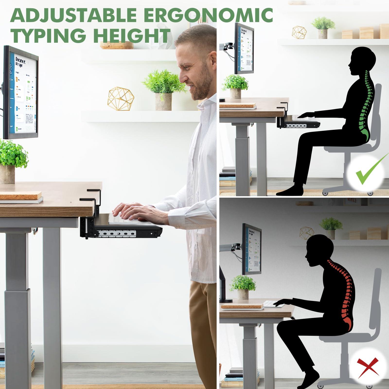 Height Adjustable Keyboard Tray Under Desk Slide Out, 27(33 Including Clamps)*11 Inch, Ergonomic Keyboard & Mouse Drawer Extender Holder, Sturdy C-Clamp Mount, for Home, Office, Black - Image 6