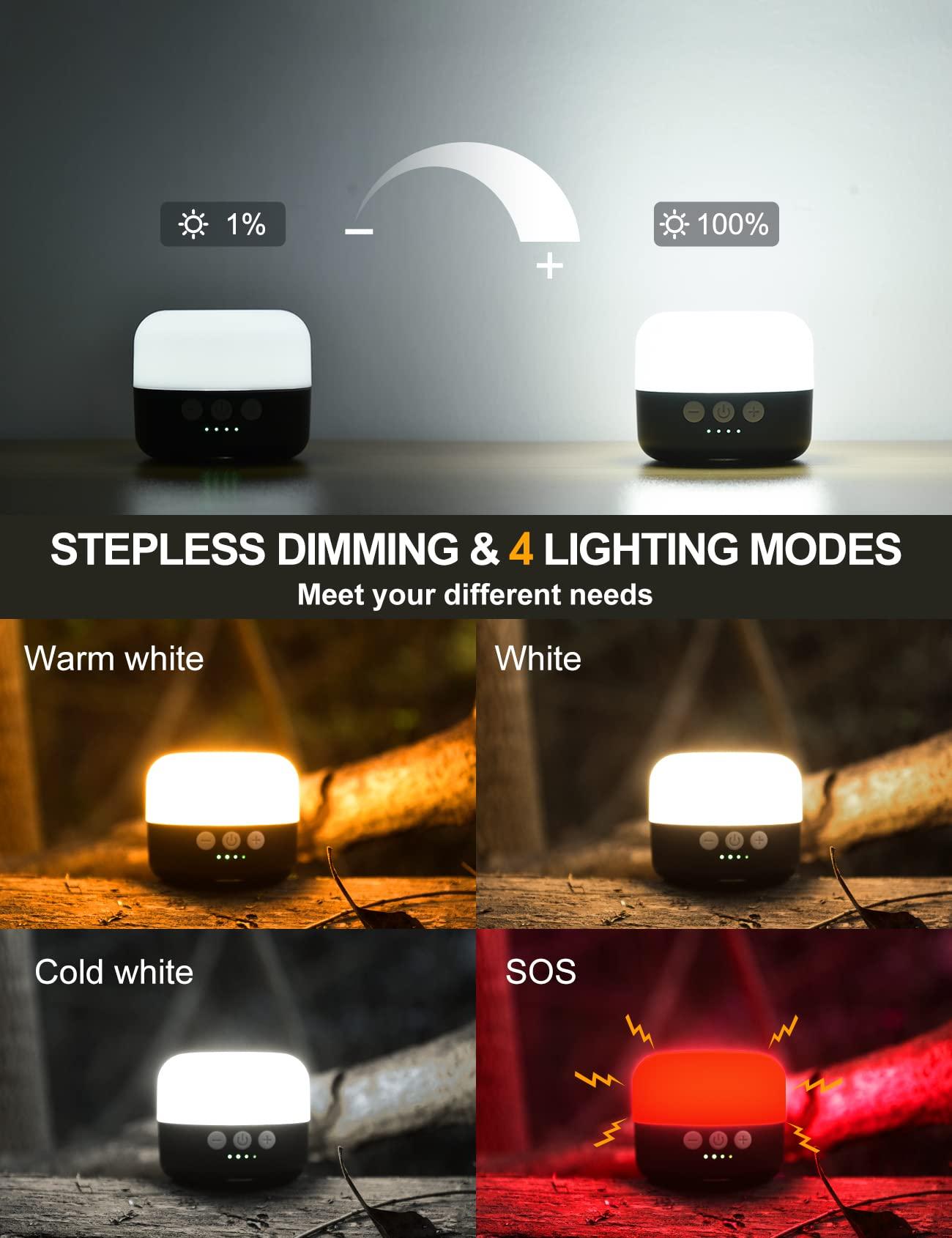 LED Camping Lantern Rechargeable 1000LM, Up to 300H Running Time Camping Tent Light, 6700mAh Emergency Hanging Light for Hurricane, Power Outages, Home, Hiking, Water-Resistant, Black - Image 3